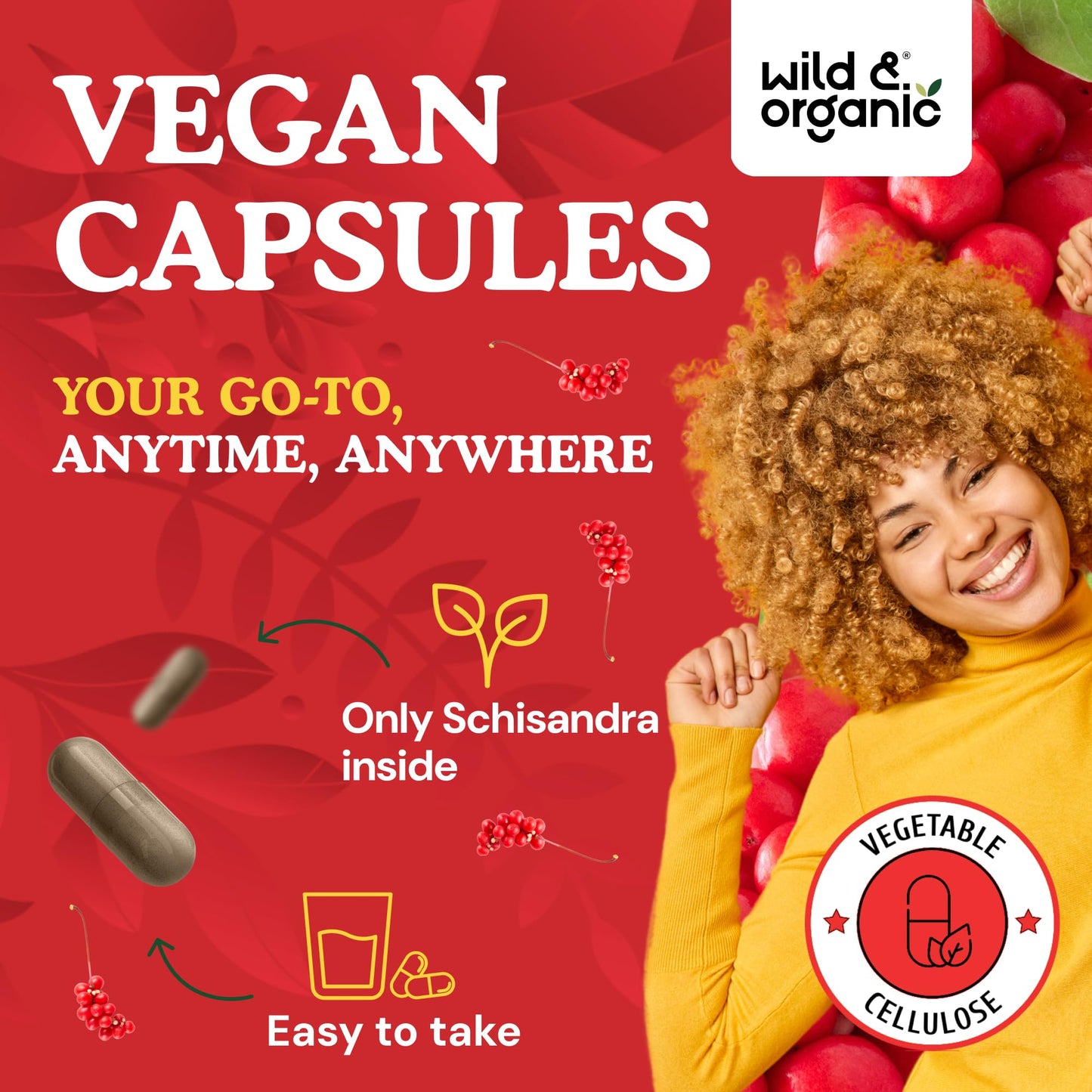 Wild & Organic Schisandra Capsules 1000 mg Mood Support 180 Count