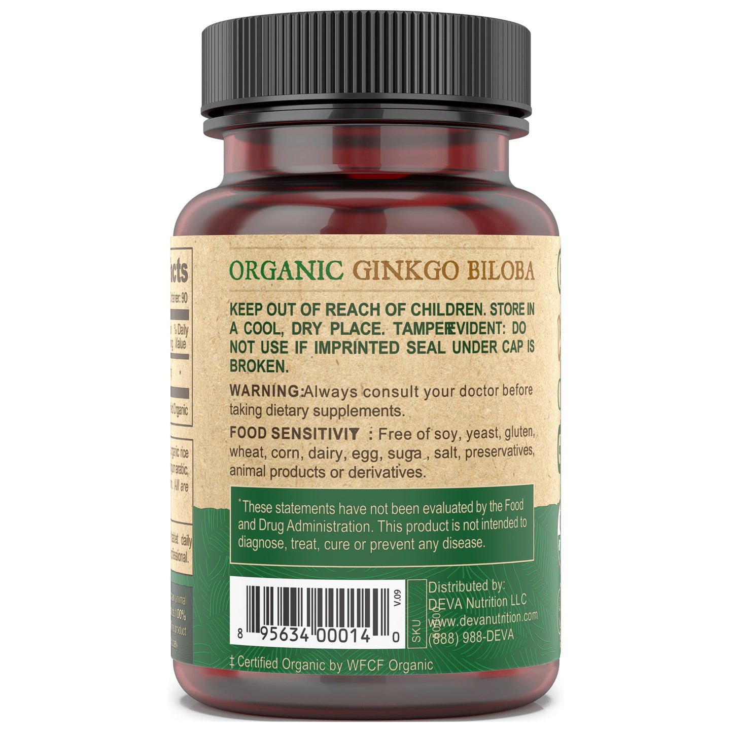 DEVA Vegan Ginkgo Biloba Dietary Supplement Capsules 180