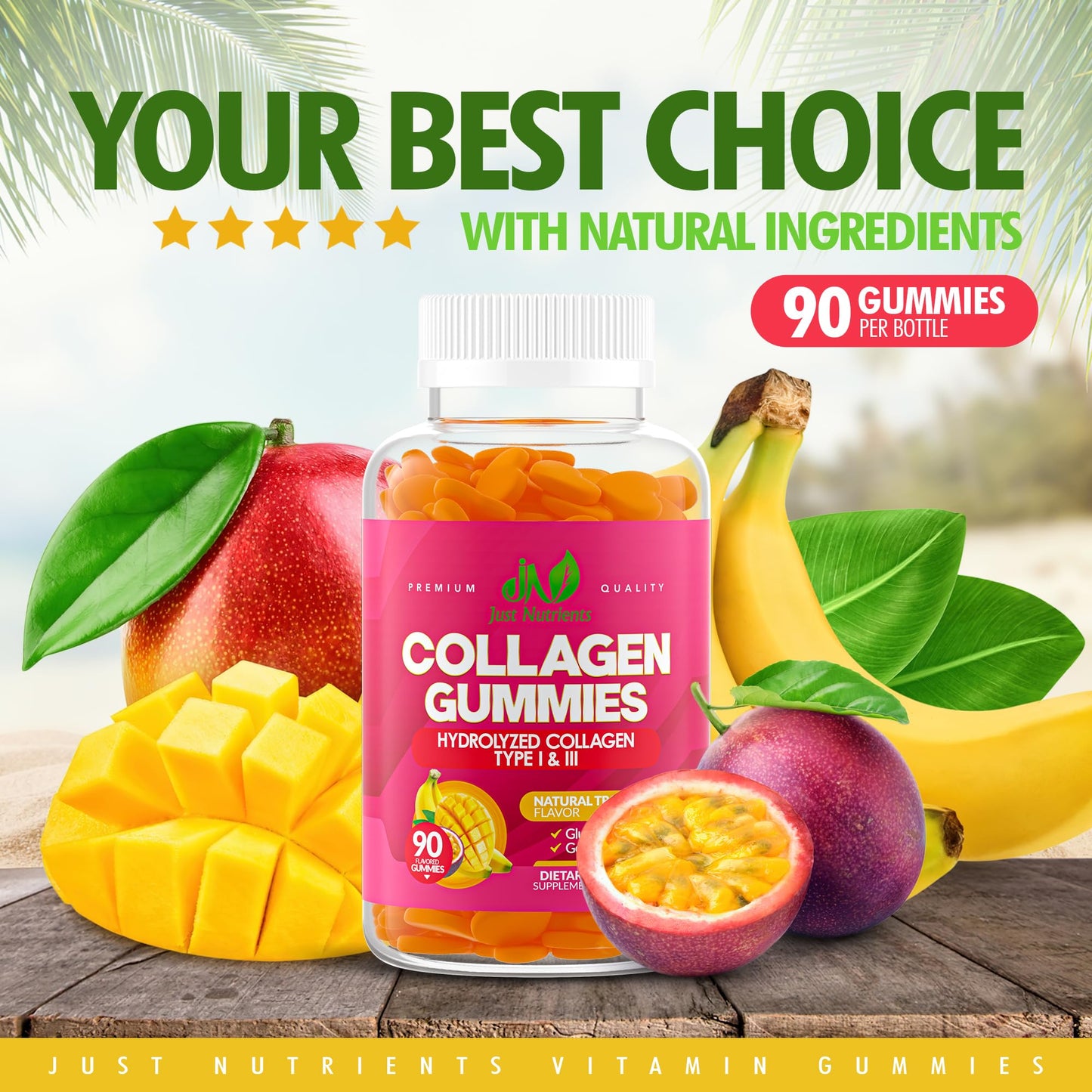 Just Nutrients Collagen Gummies for Women & Men 90 Gummies