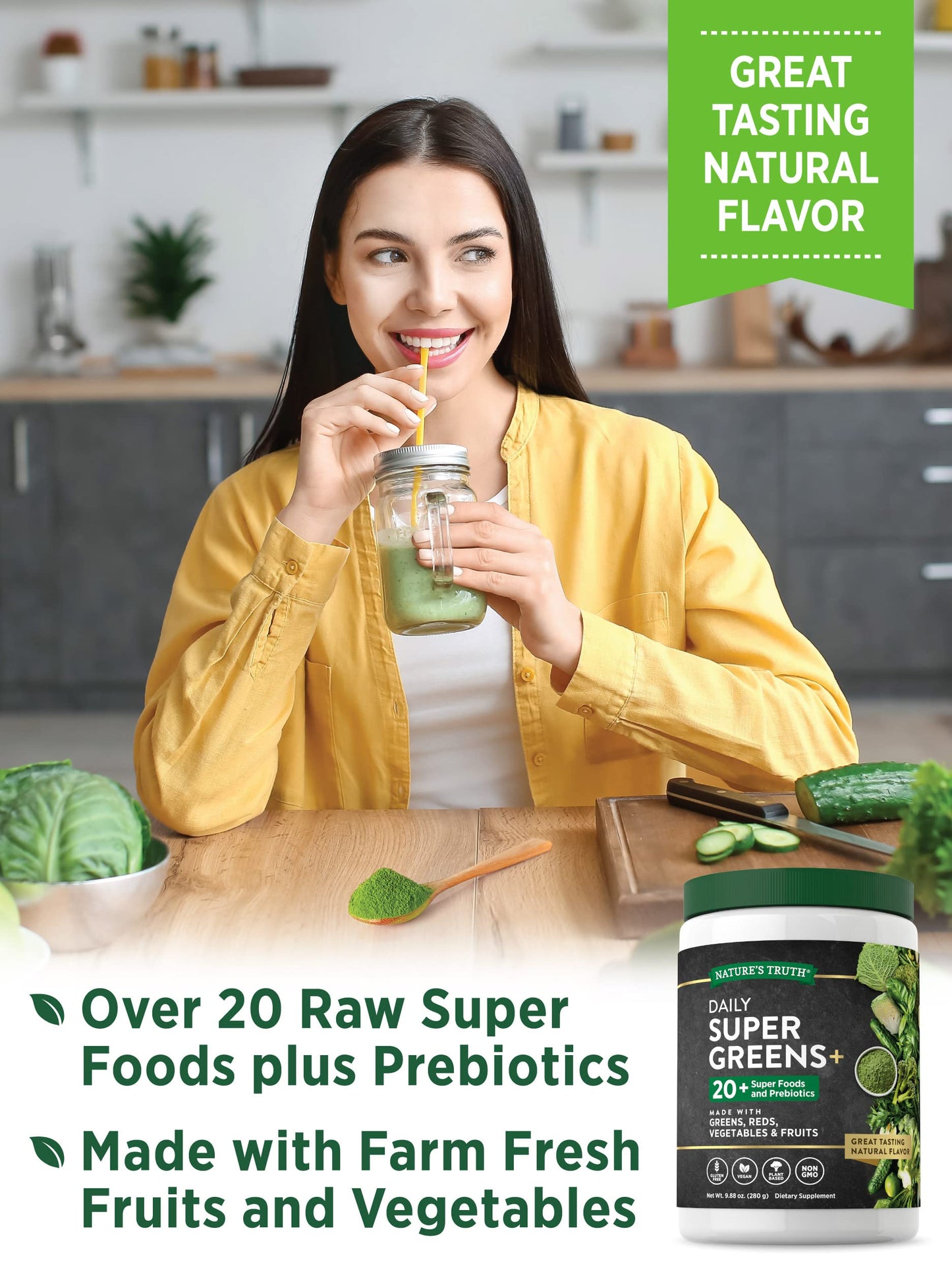 Nature's Truth Super Greens Superfood Powder Supplement, 9.88 oz