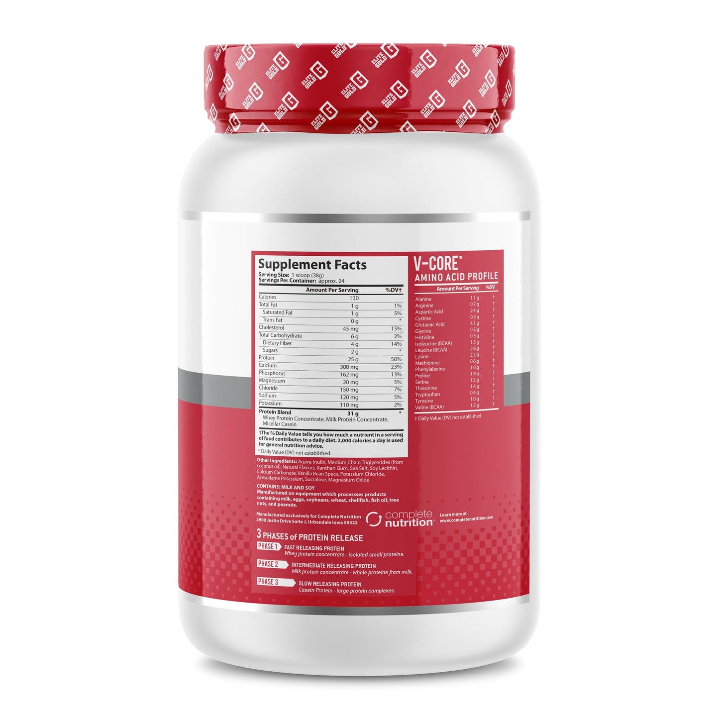 Complete Nutrition V-Core Protein Powder, 2 lb Tub, 32