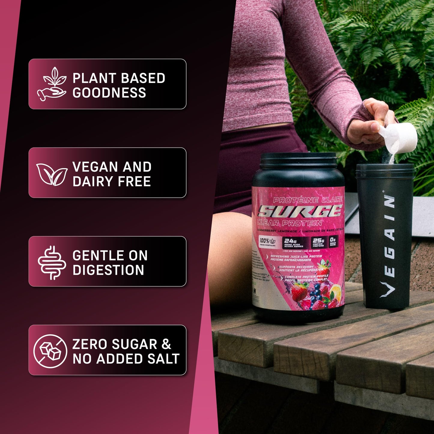 VEGAIN PRO-SURGE Clear Protein + Electrolytes - Summerberry Lemonade - Plant-Based Protein Isolate Powder 16