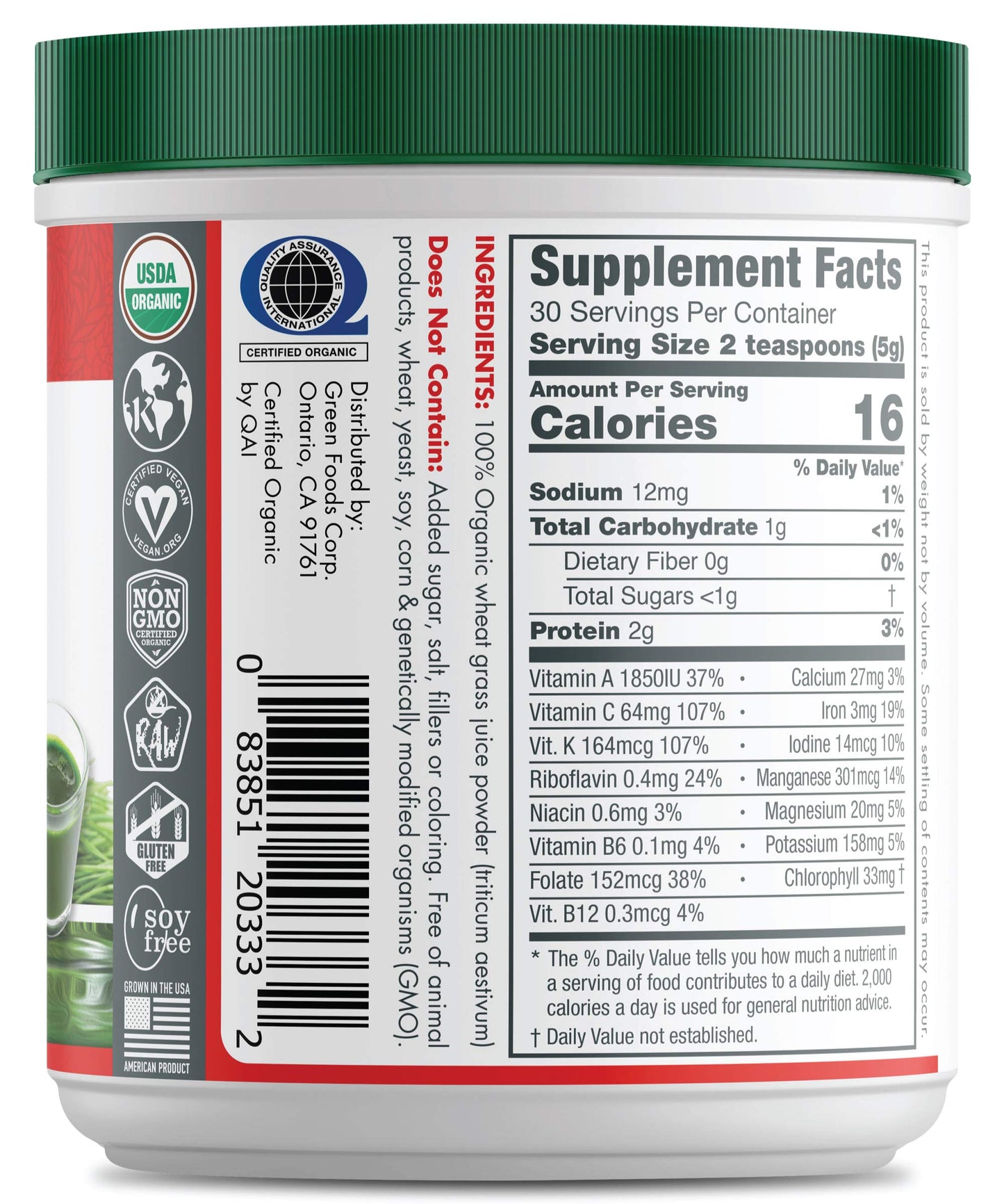 Green Foods Wheat Grass Shots Powder 5.3 oz