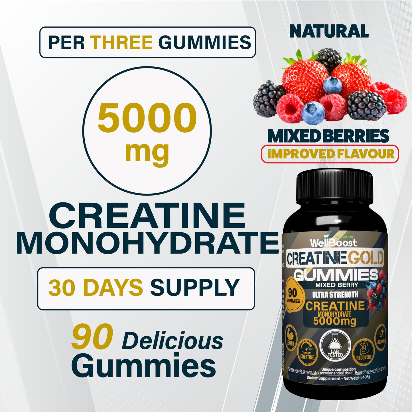 WellBoost Creatine Gold – 5000mg Creatine Monohydrate Gummy 90 Count