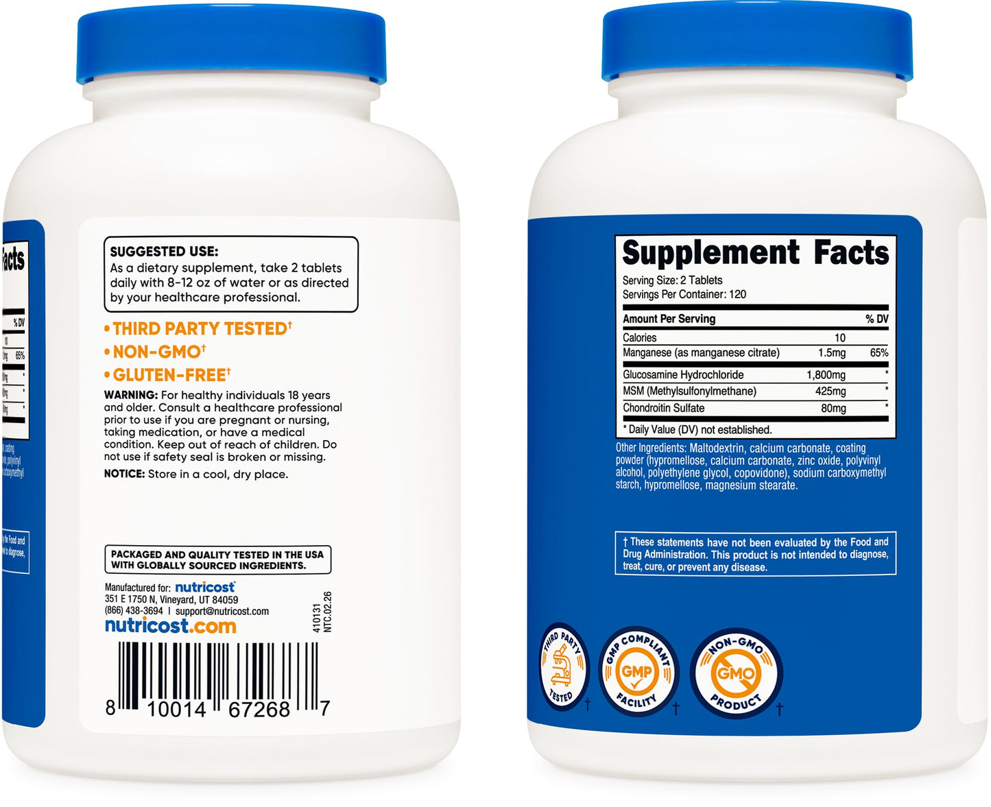 Nutricost Glucosamine 1800mg with Chondroitin & MSM Tablets, 240 Count