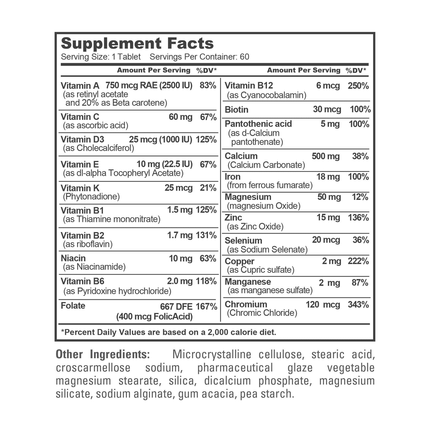 NusaPure Women's Multivitamins & Minerals Tablets, 60 Count