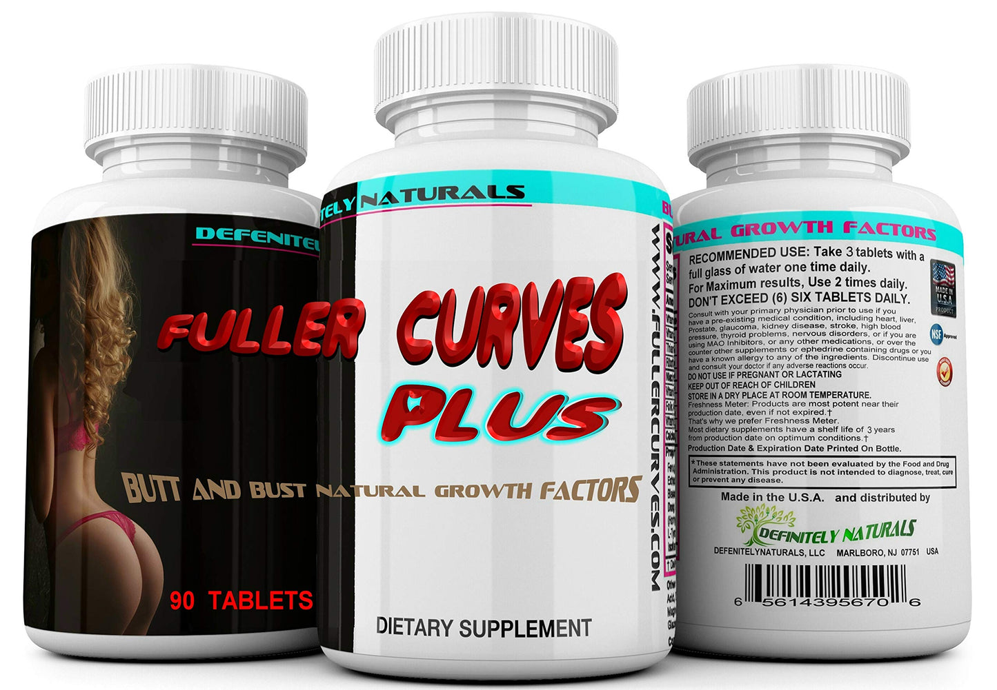 DEFENITELYNATURALS Fuller Curves Plus Female Butt and Bust Enlargement Tablets 90 Count