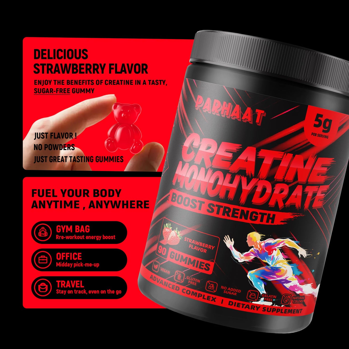Parhaat Creatine Monohydrate Gummies 90 Count
