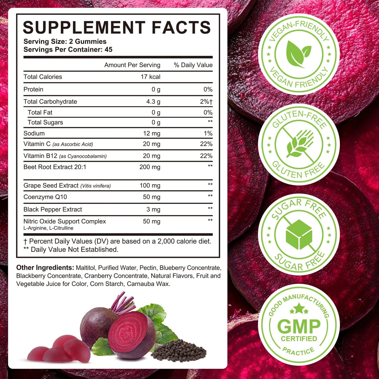 CSDLQNF Beet Root Gummies 200mg - 90 Count