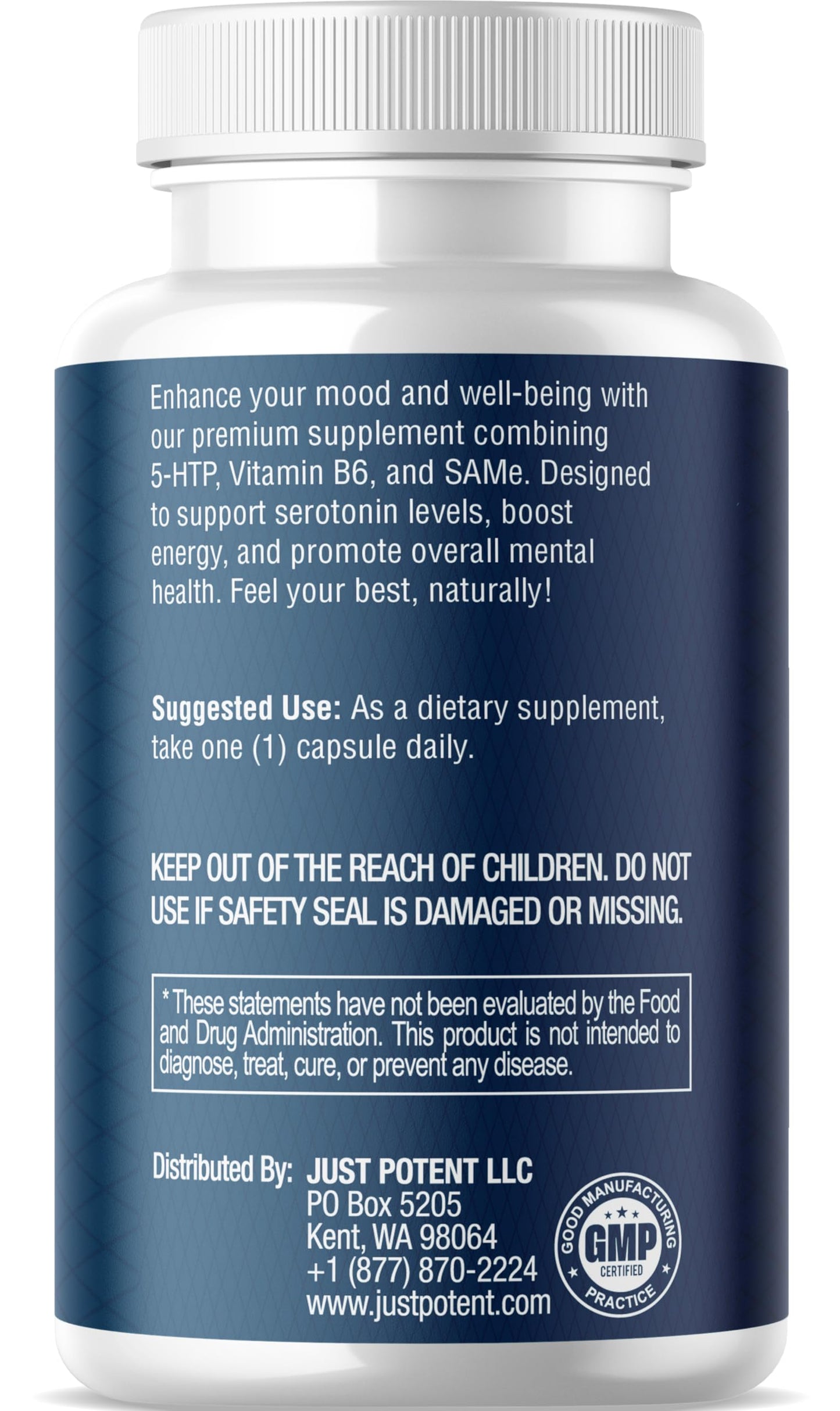 Just Potent 5-HTP Ultra 200mg Capsules, 120 Count