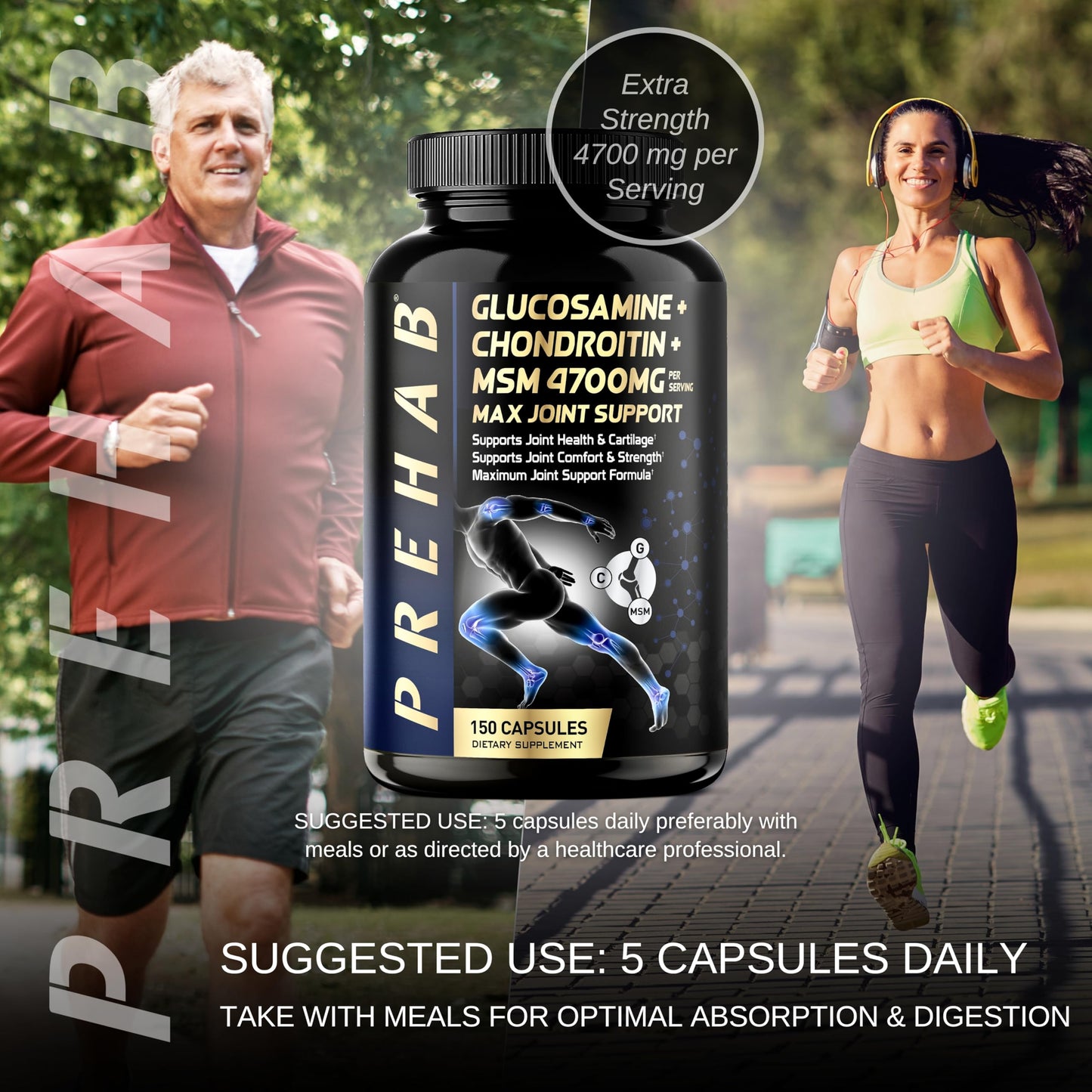 PREHAB Glucosamine Chondroitin MSM Capsule 150 Count