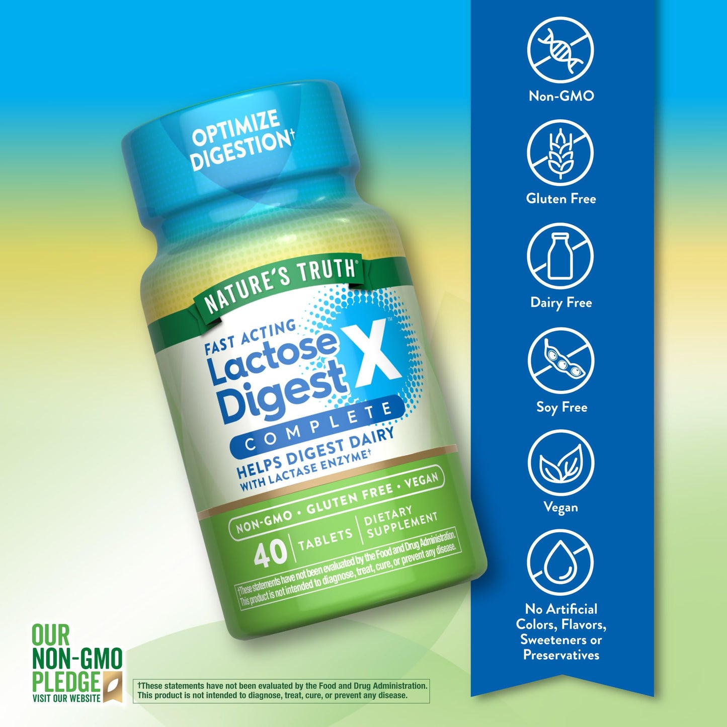 Nature's Truth Lactose Digest Tablets with Lactase Enzyme, Vegan, Non-GMO & Gluten Free, 40 Count