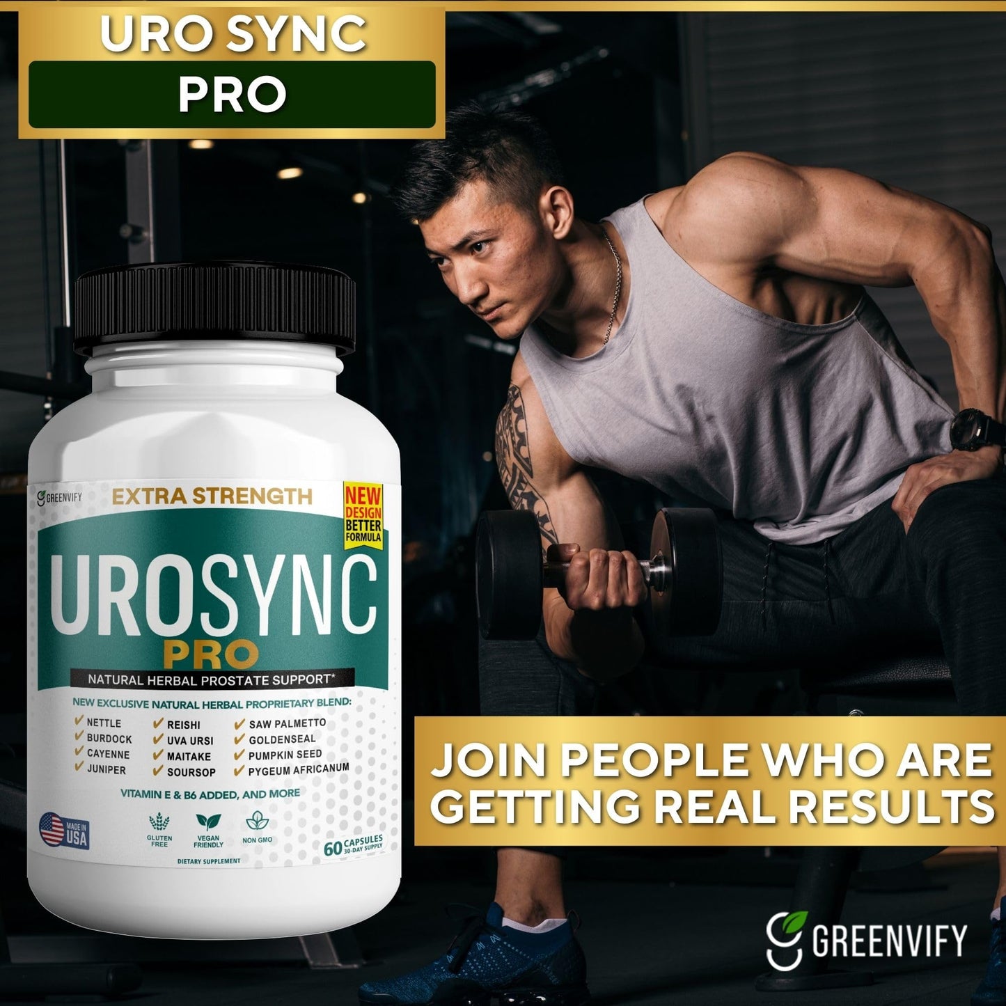 GREENVIFY UroSync Pro Natural Herbal Prostate Support Capsule, 180 Count