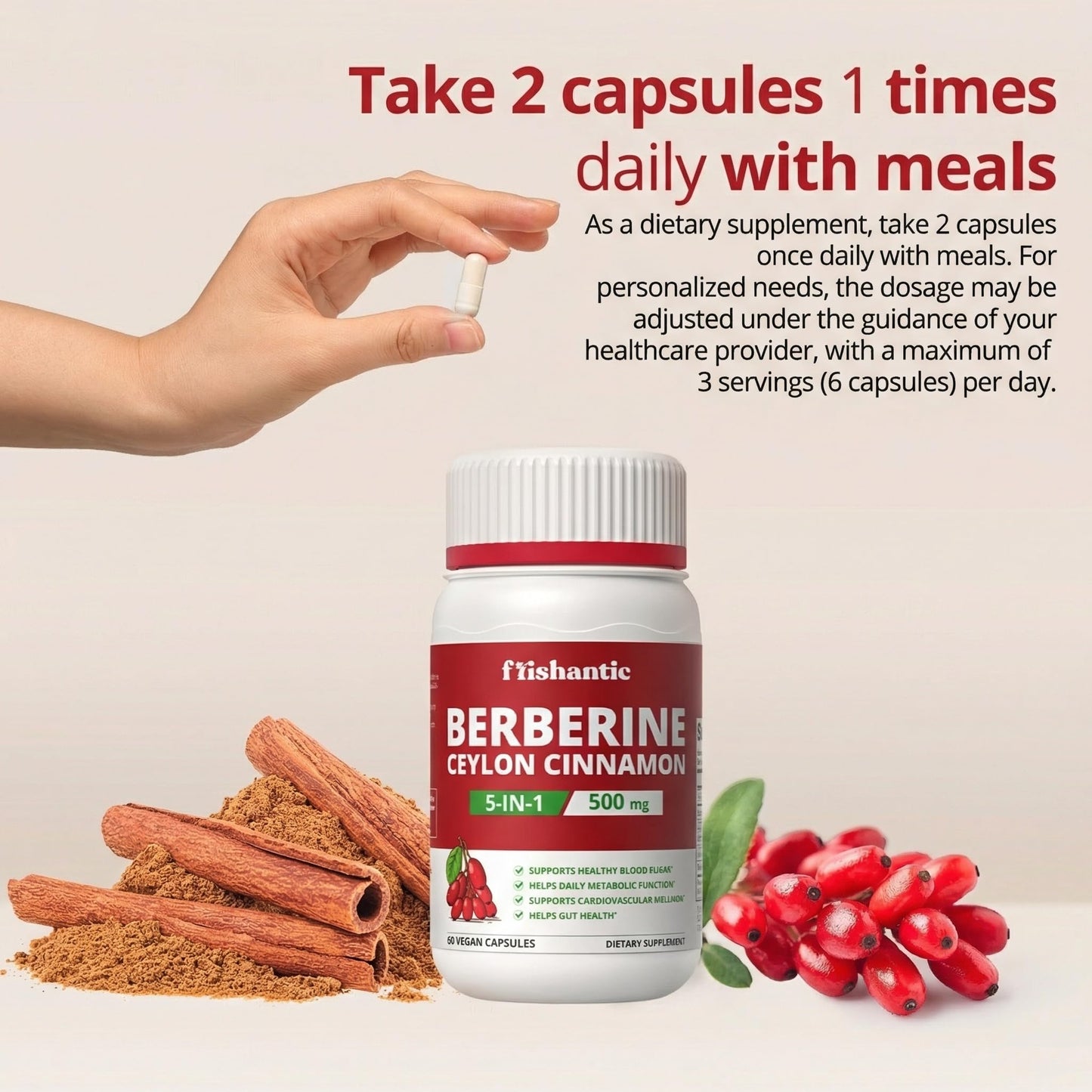 Frishantic Berberine with Ceylon Cinnamon 500mg Capsule, 60 Capsules
