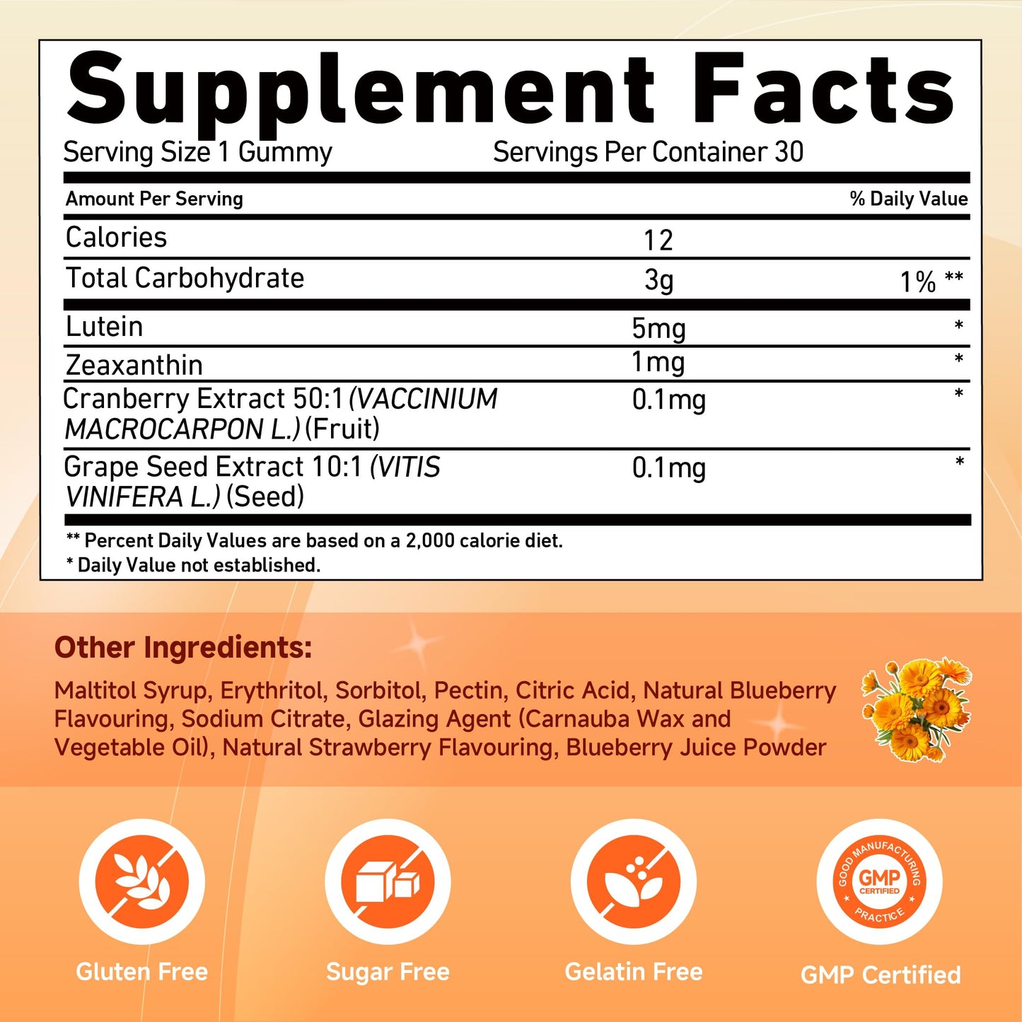TomatoGarden Lutein Gummies Vision Support with Blue Light Protection, 30 Count