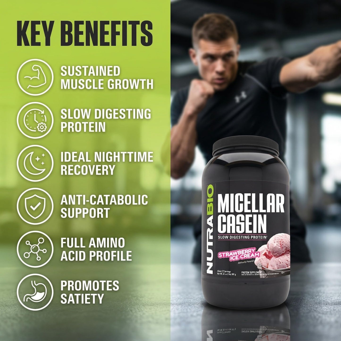 NutraBio Micellar Casein Protein Powder, 32 Servings