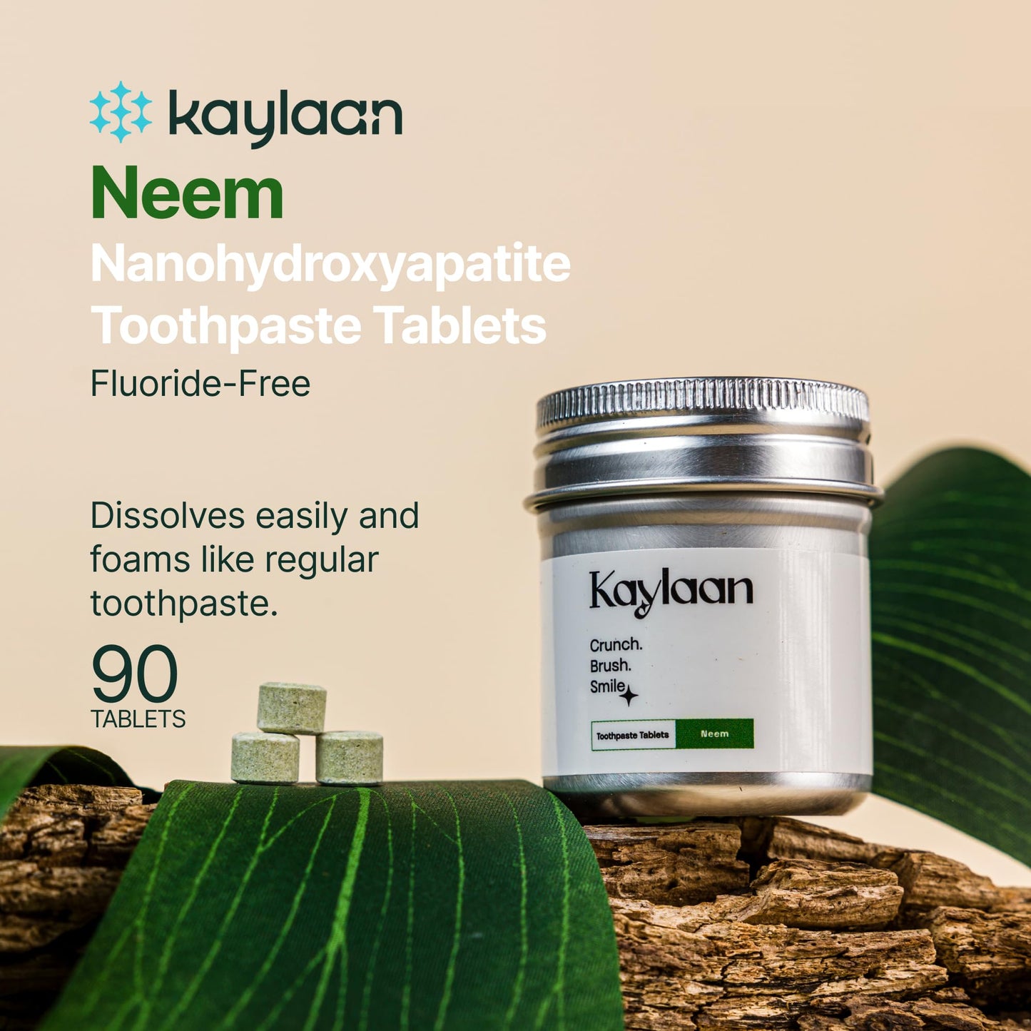 Kaylaan Toothpaste Tablets with Fluoride & Xylitol Neem, 90 Count