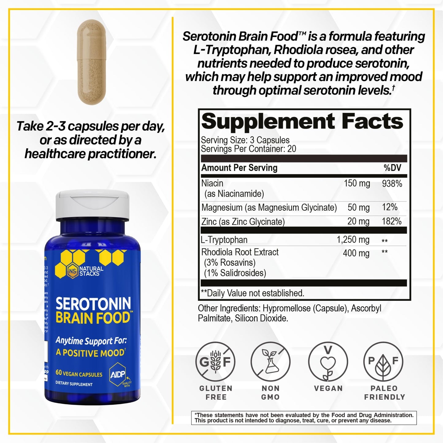 NATURAL STACKS Serotonin & GABA Brain Food Bundle, 60 Capsules