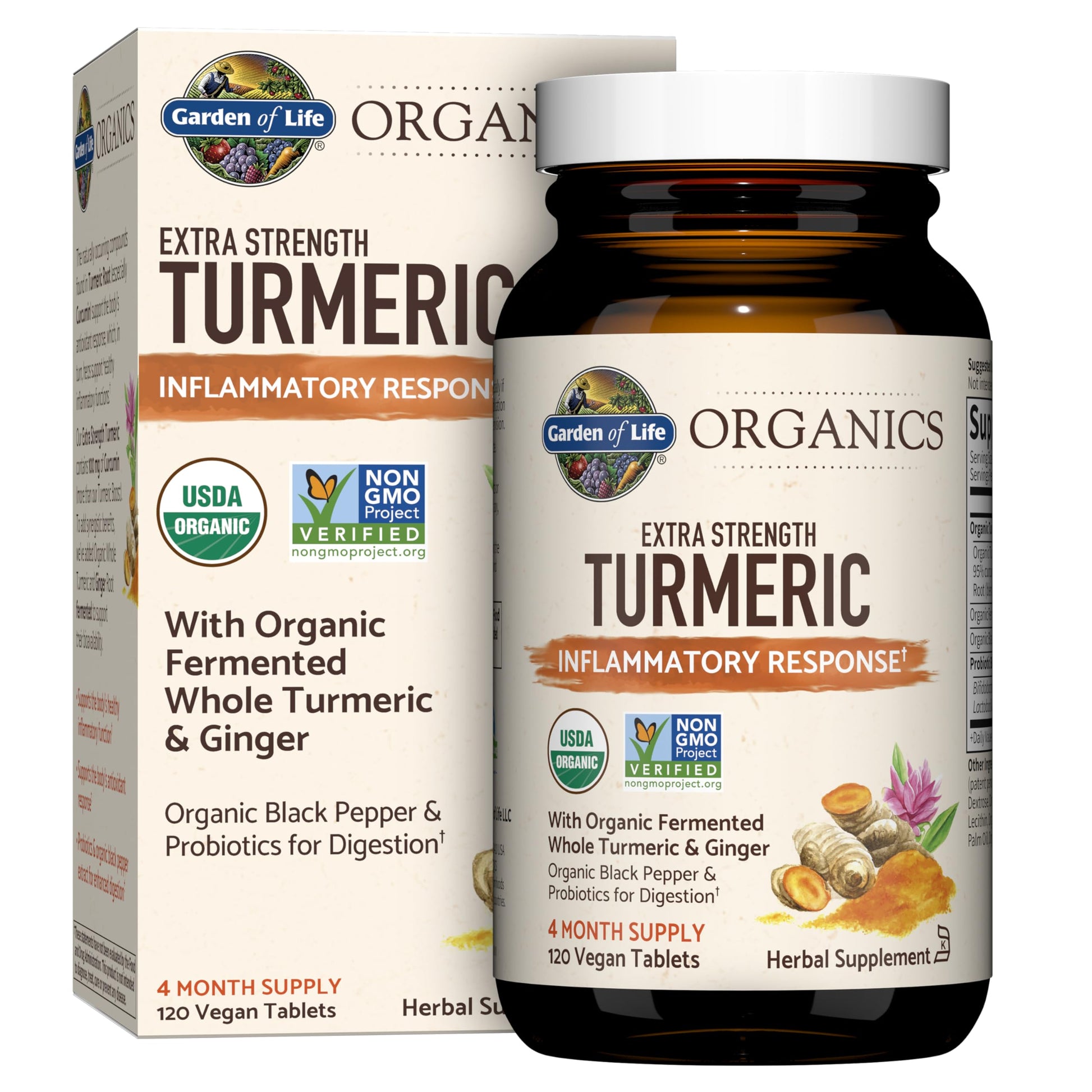 Garden of Life Organics Extra Strength Turmeric Inflammatory Response Vegetarian Tablets, 120 Count