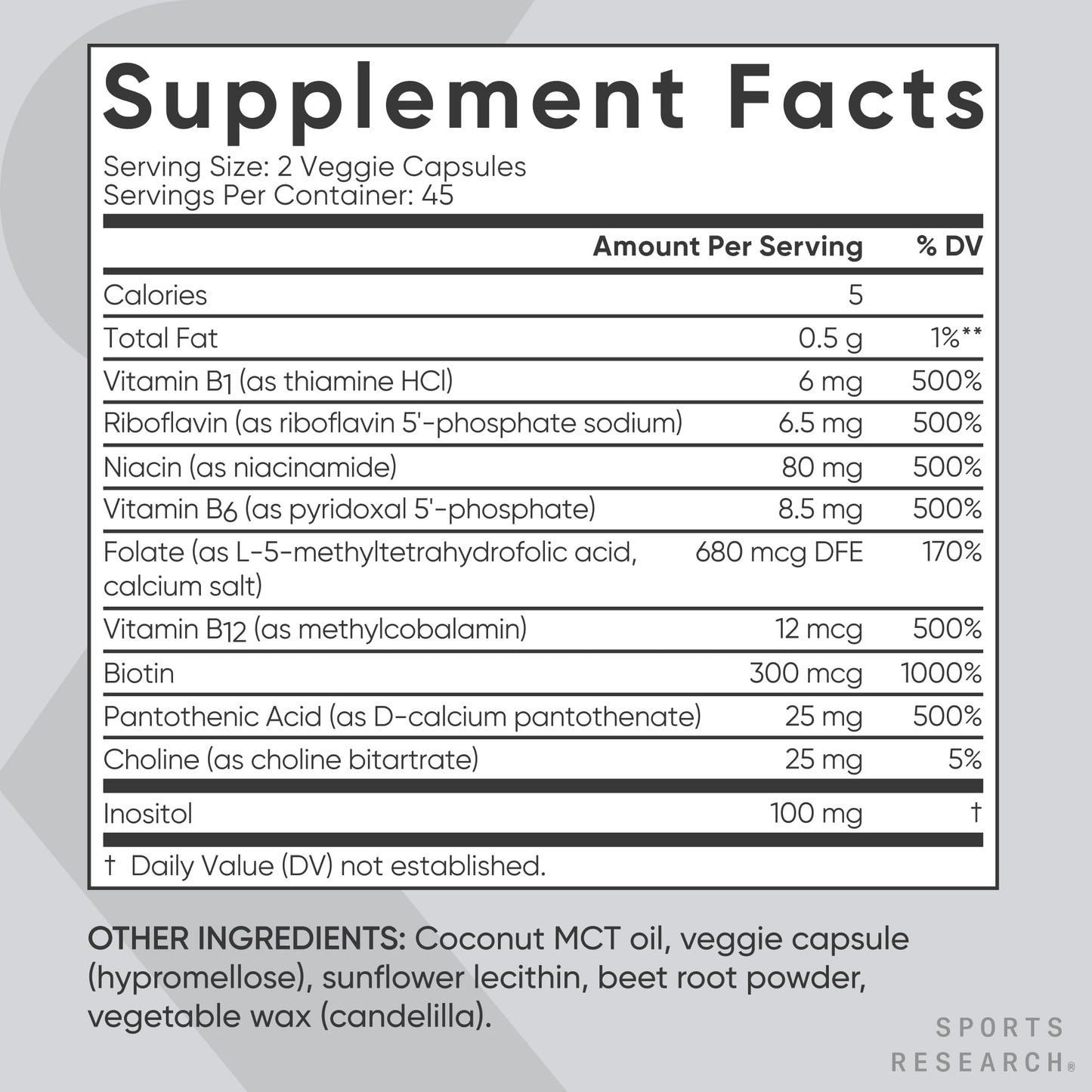 Sports Research Vitamin B-Complex Full Spectrum of B Vitamins Softgel 90