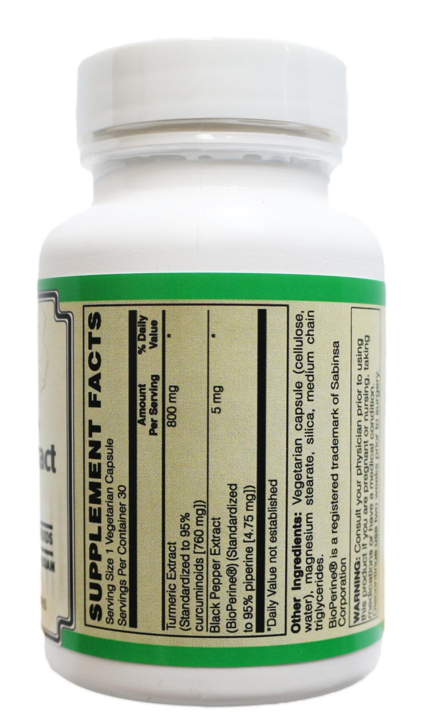 AlchePharma Extra Strength Turmeric 800 mg with Bioperine Capsules, 30 Count