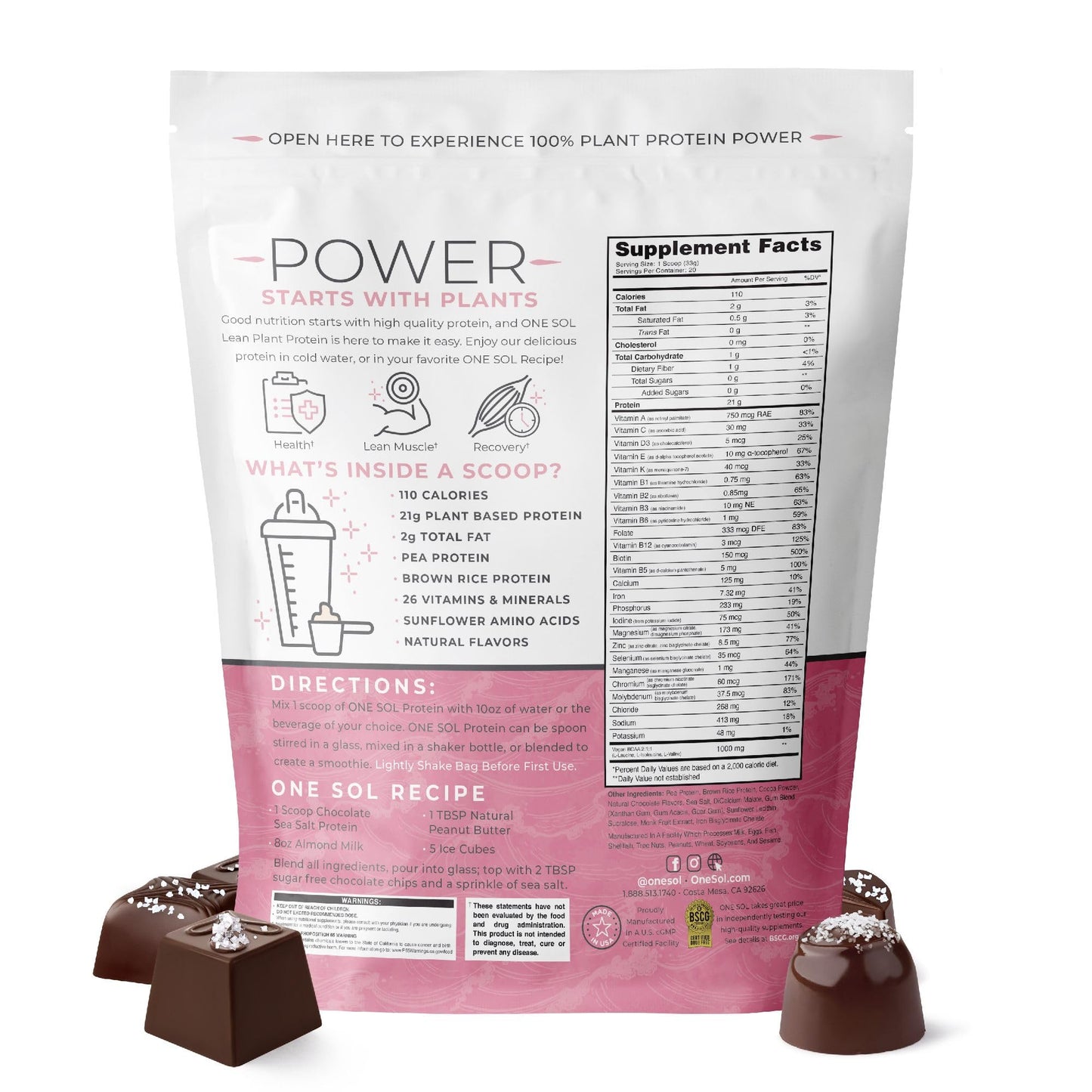 One Sol Lean Plant Protein Powder, Low Carb, Chocolate Sea Salt, 21.7288