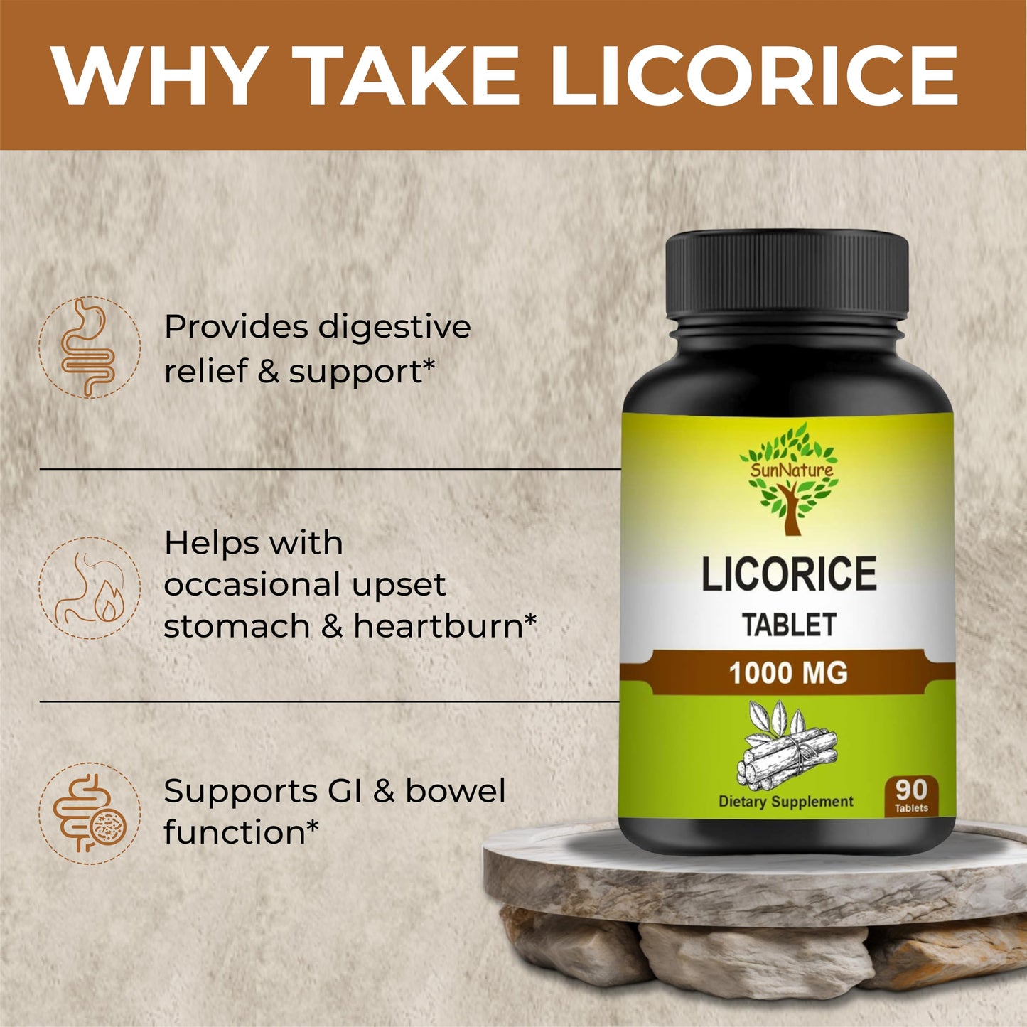 SunNature Licorice Chewable Tablets 1000 mg, 90 Tablets