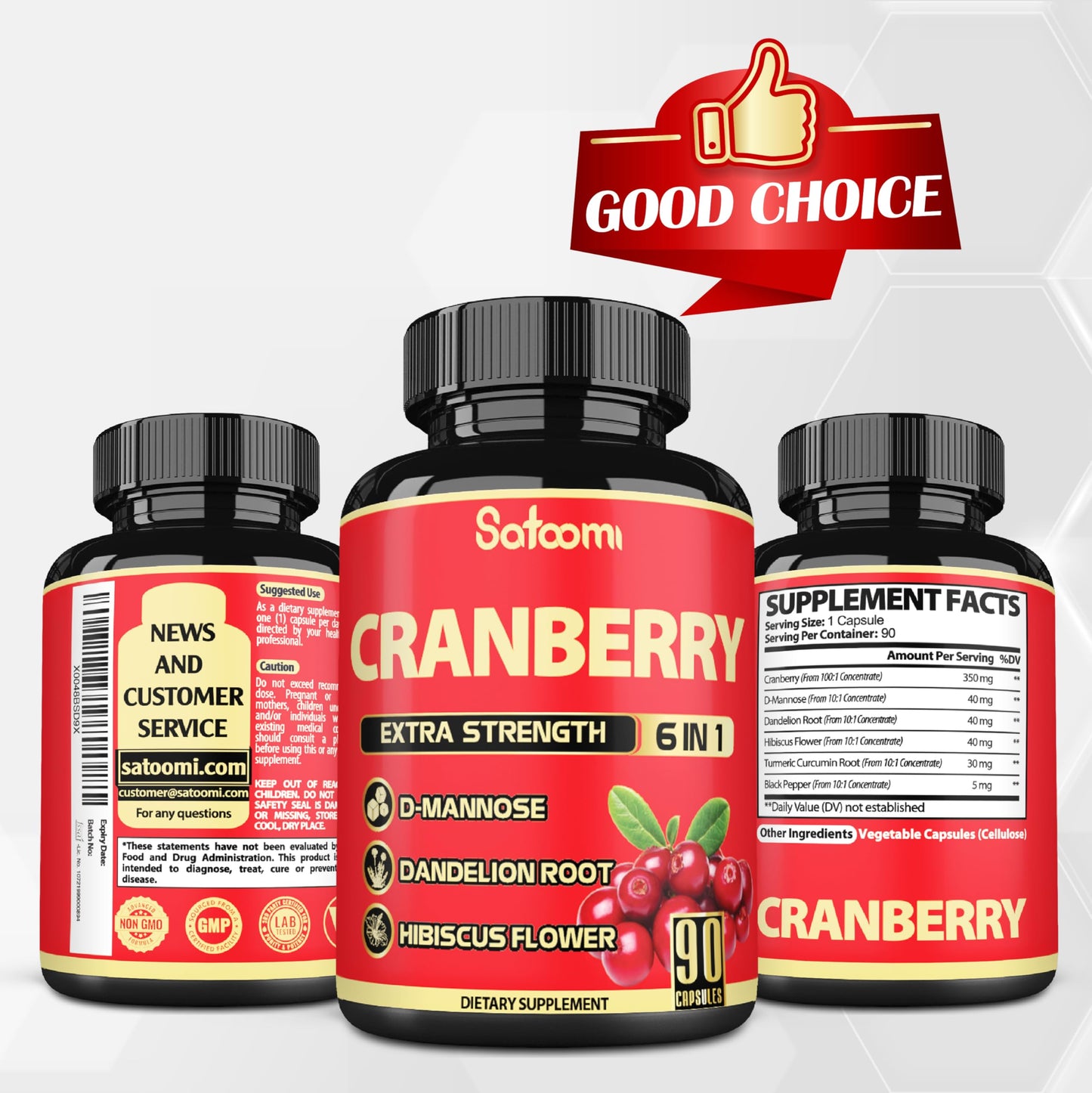 Satoomi 6in1 Cranberry Pills for Women Veggie Capsules - 90 Count