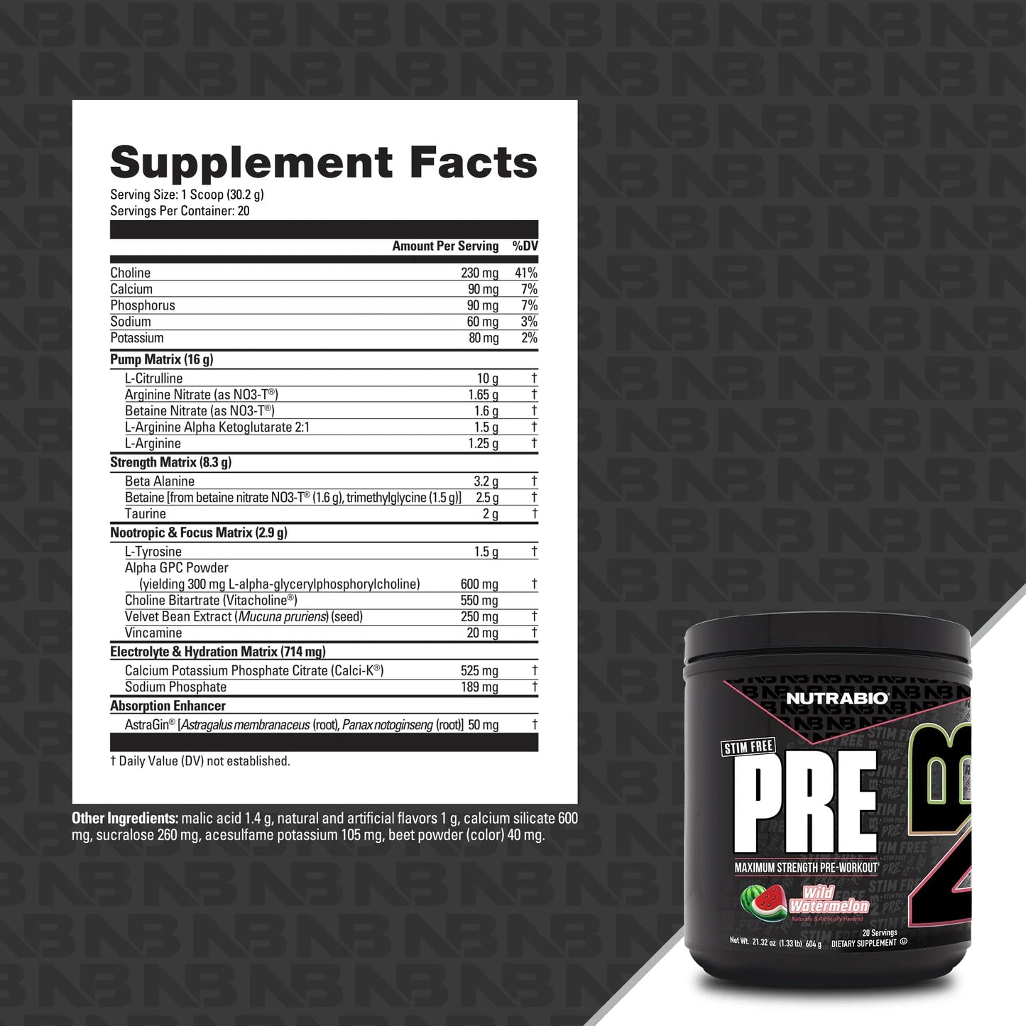 NutraBio Stim-Free Pre Workout for Men Powder 19.2 oz