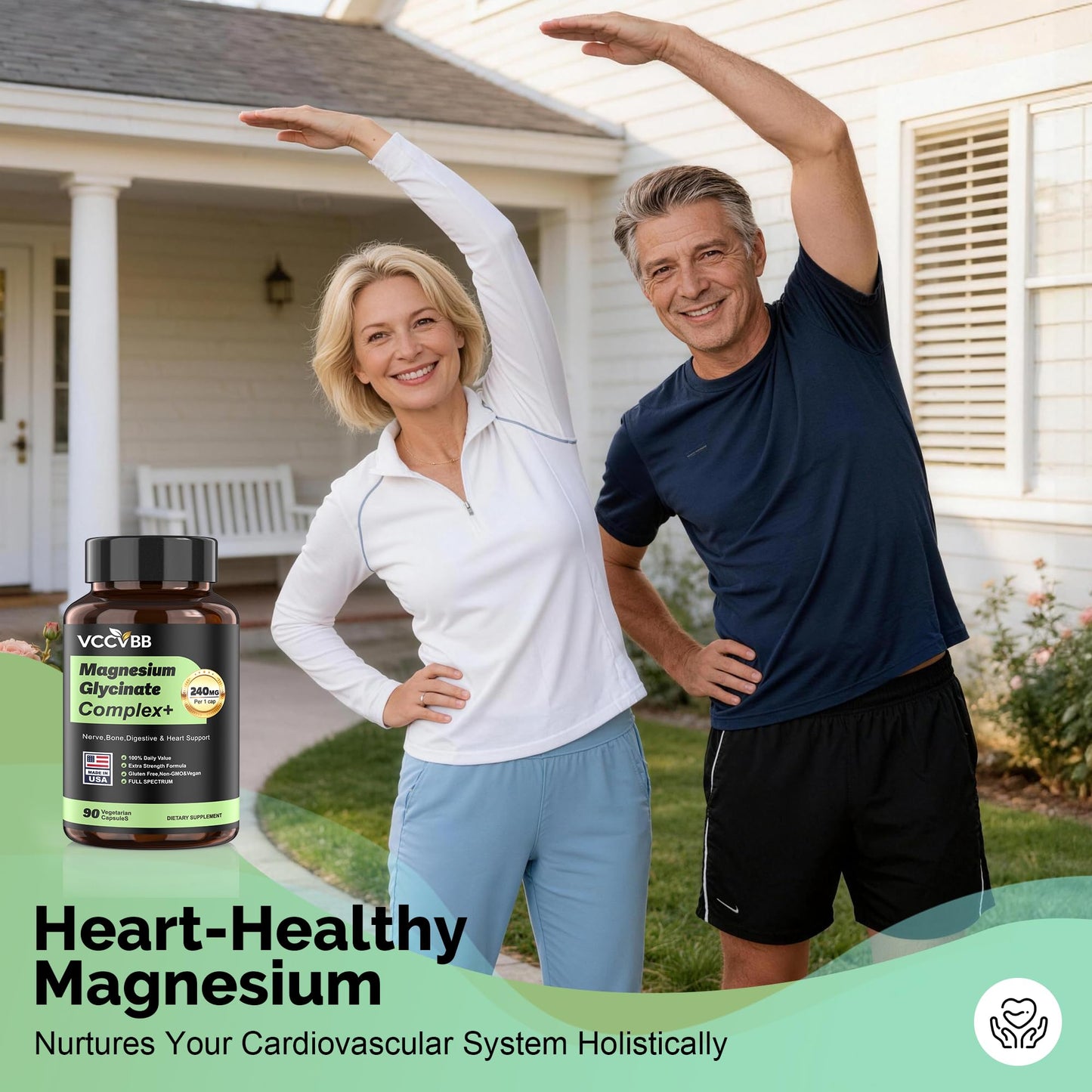 VCCVBB 12-in-1 Magnesium Complex, 240mg Magnesium Glycinate Capsules, 120 Count