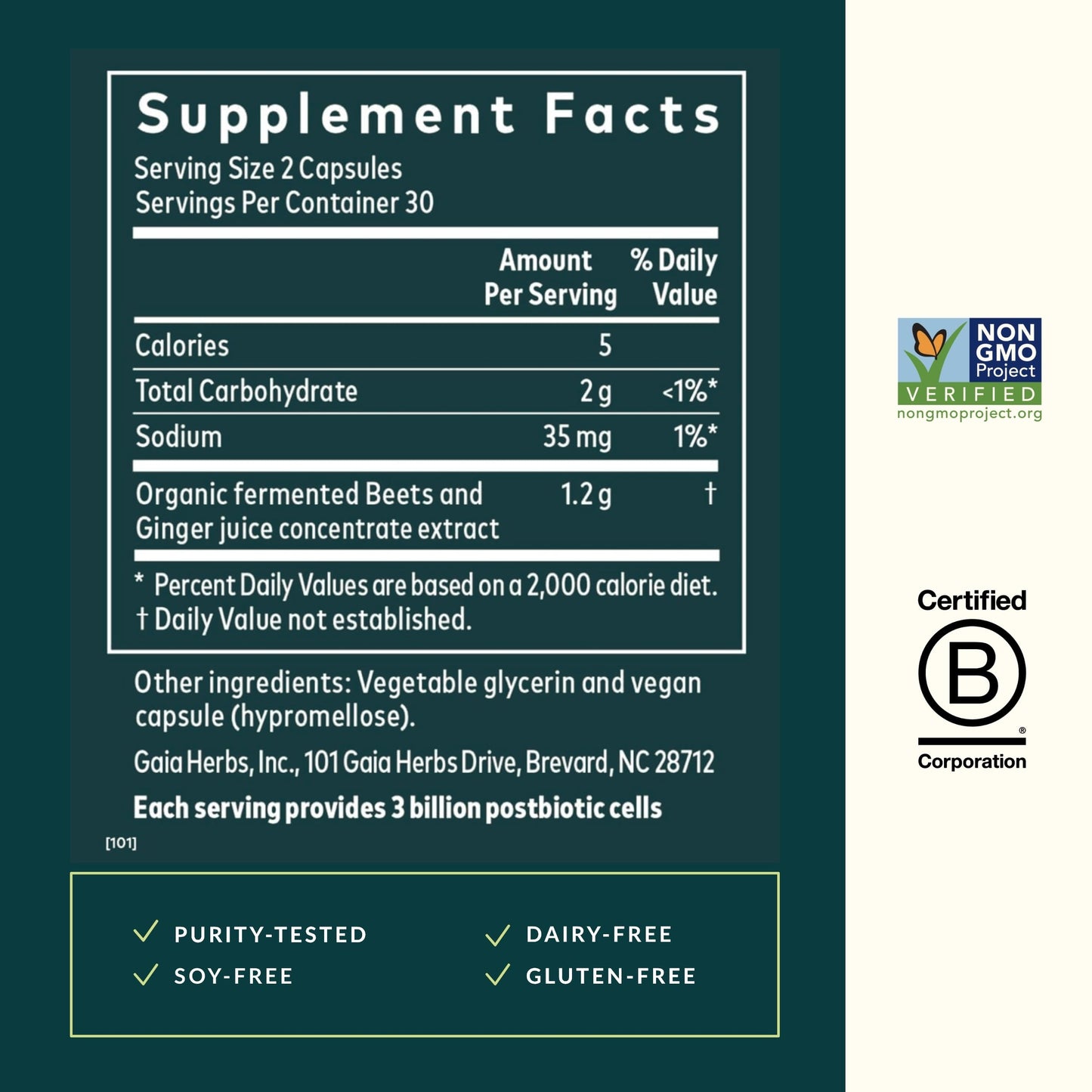 Gaia Herbs Ginger-Beet Postbiotic Capsule 60 Count