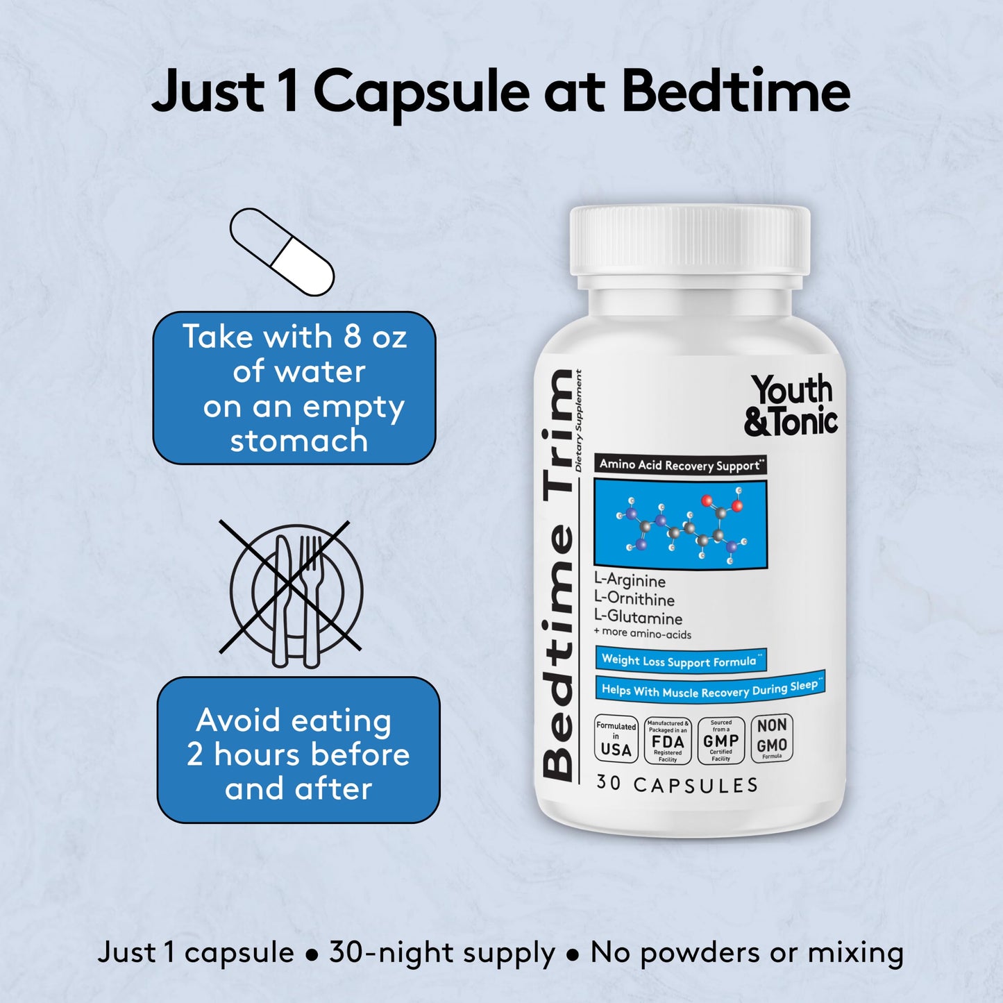Youth & Tonic Bedtime Trim Weight Loss Pills, Nighttime Metabolism Support Capsule, 30 Count