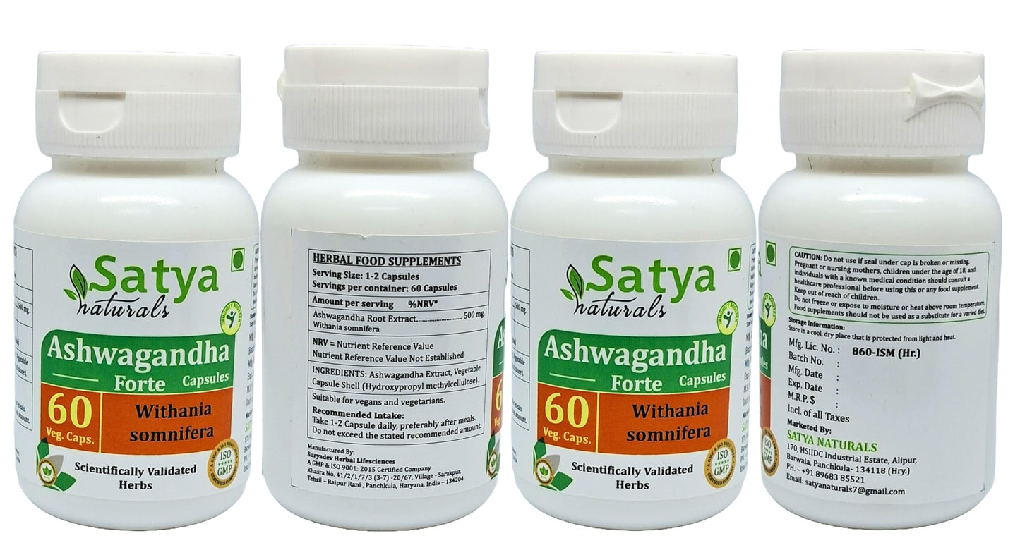 Satya Naturals Ashwagandha Forte 500 mg Capsules, 240 Count