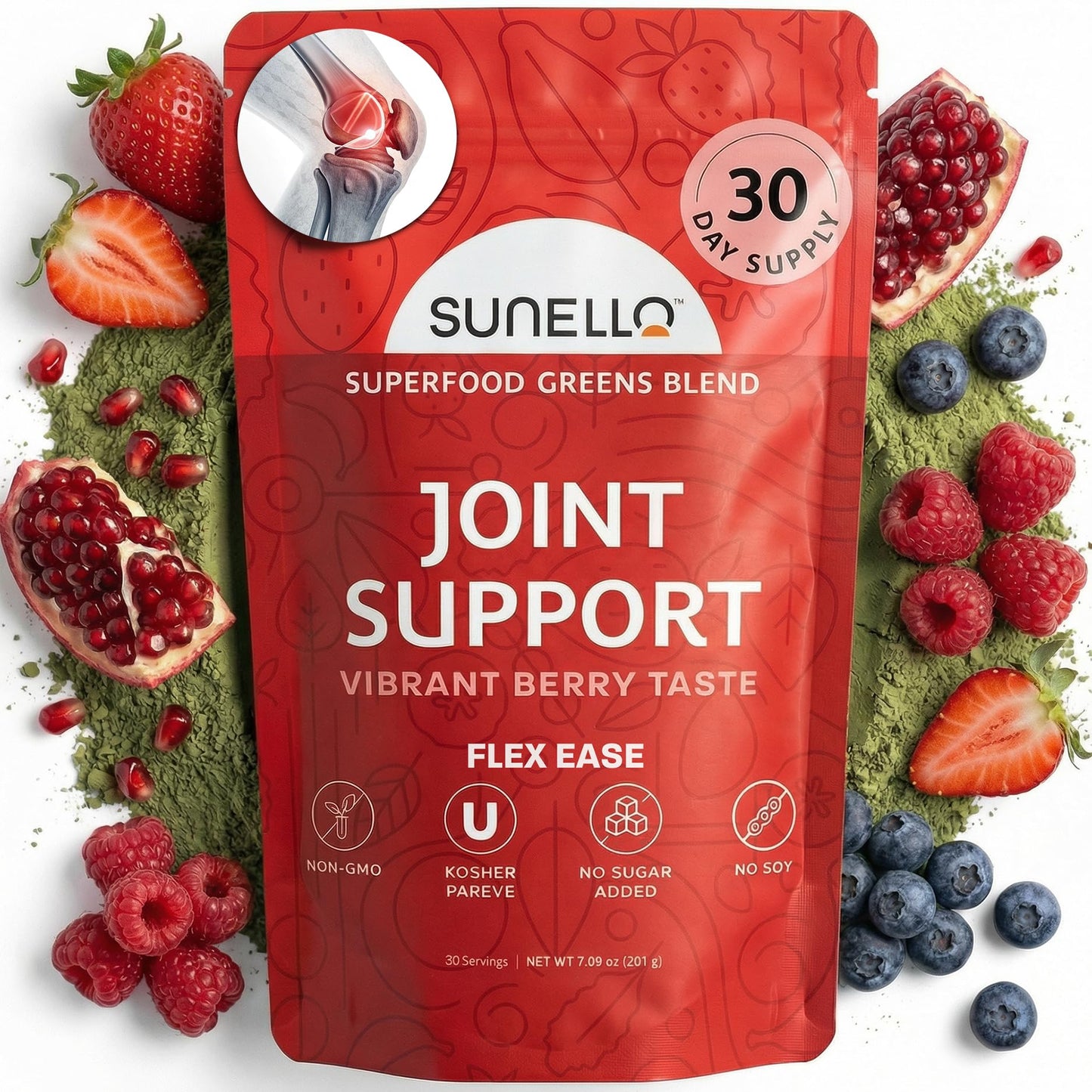 Sunello Super Greens for Joint Health Collagen NanaBerry 0 Sugar Powder 1 Ounce