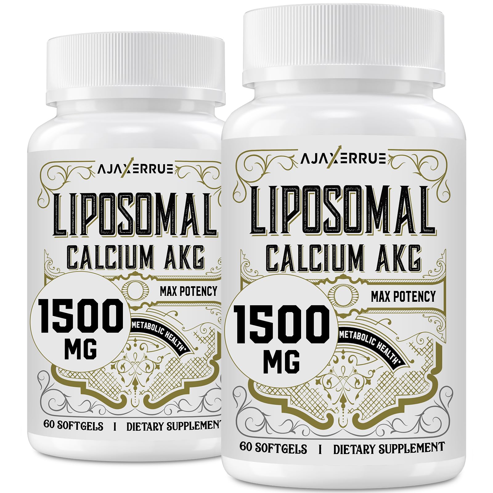 AJAXERRUE Liposomal Calcium AKG Supplement 1500 MG (Alpha-Ketoglutaric Acid), High Absorption, More Effective Than AAKG, Ca AKG for Longevity, Age Defense, Cellular Energy, Metabolic Function Softgels 120