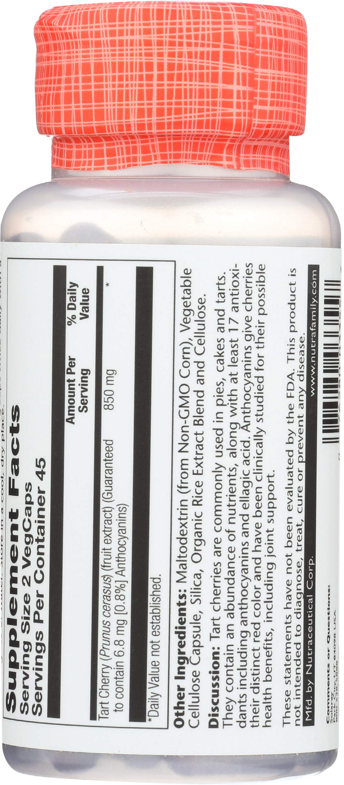 SOLARAY Tart Cherry Fruit Extract 425mg Capsules, 90 Count