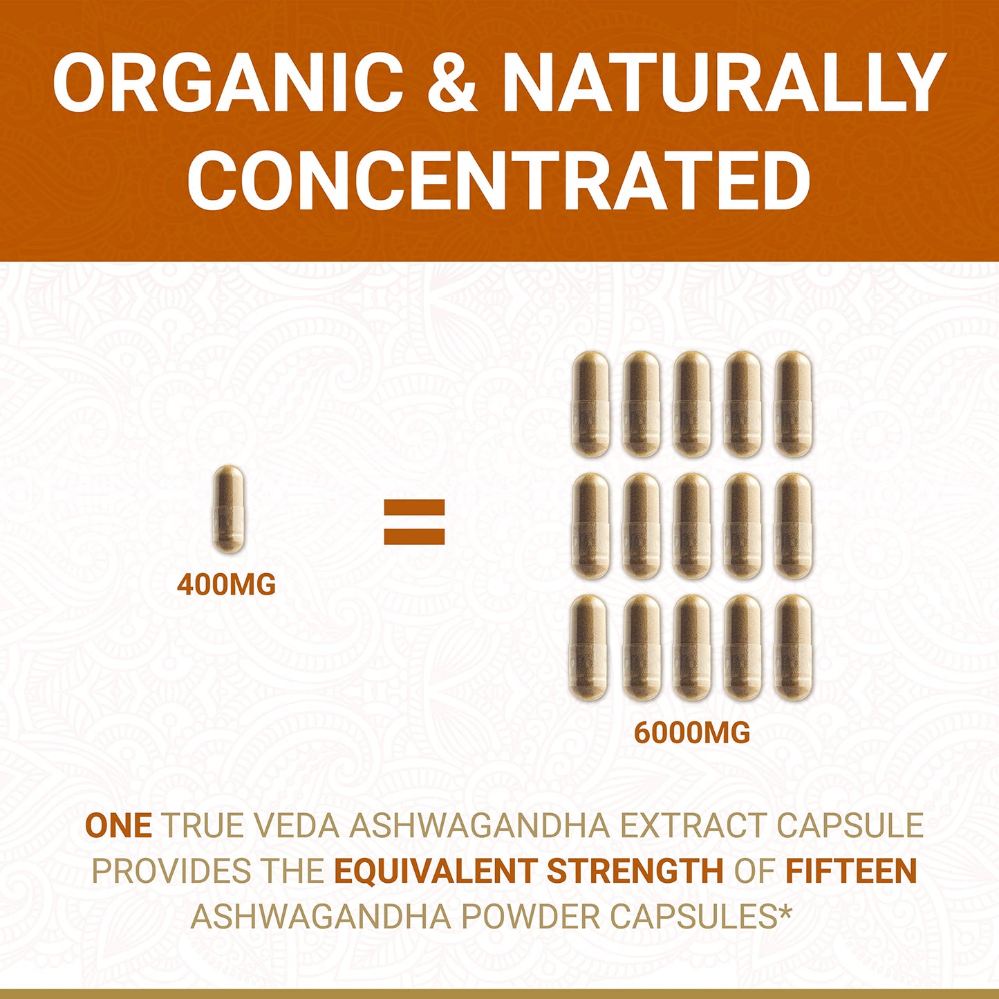 True Veda KSM-66 Ashwagandha Root Capsules, USDA Organic, High Strength for Women & Men, 60 Capsules