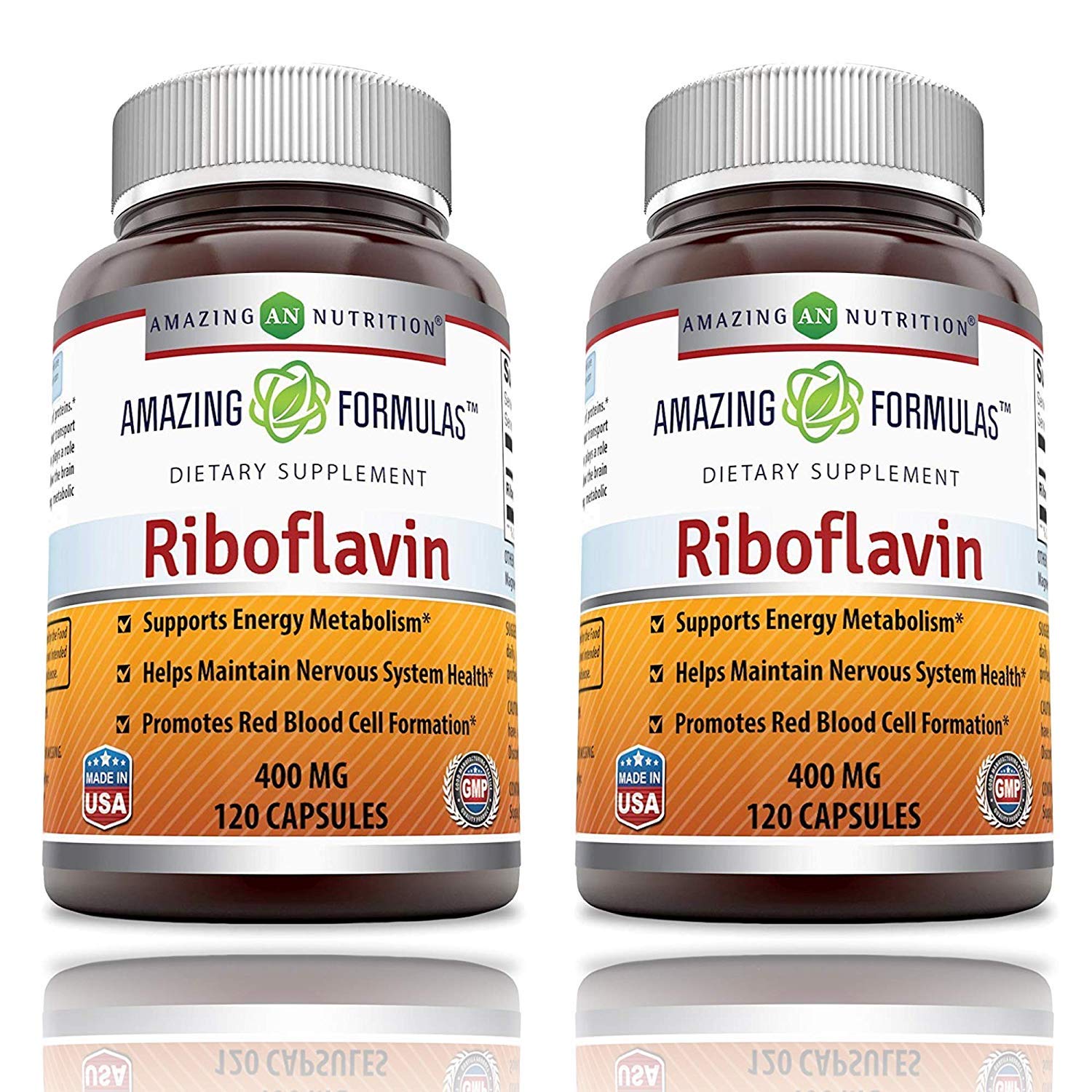 Amazing Nutrition Riboflavin 400 mg Capsules, Vitamin B2 Supplement, 1 Count