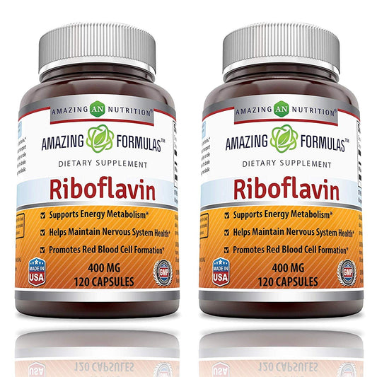 Amazing Nutrition Riboflavin 400 mg Capsules, Vitamin B2 Supplement, 1 Count