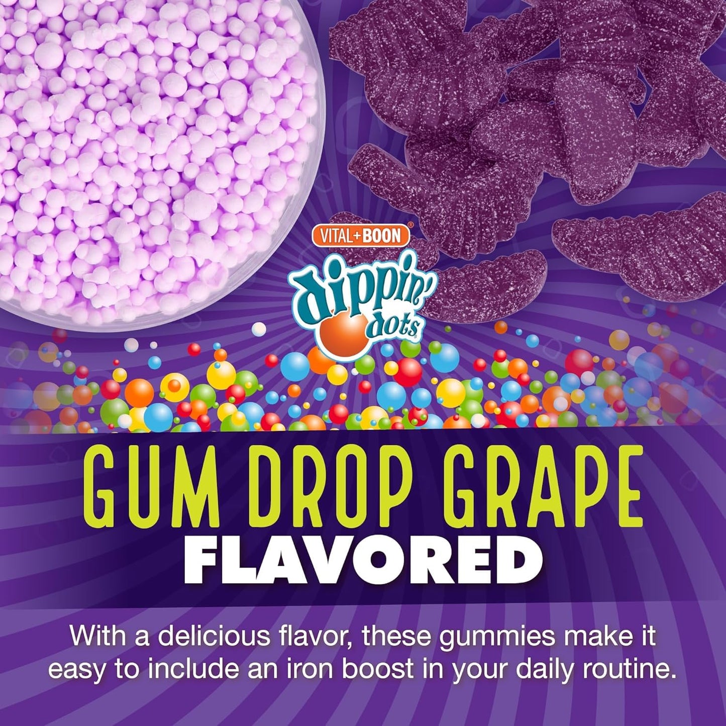 Vital+Boon Dippin' Dots Iron Gummies for Women, Vitamin C & B12, Gummy, 60 Count