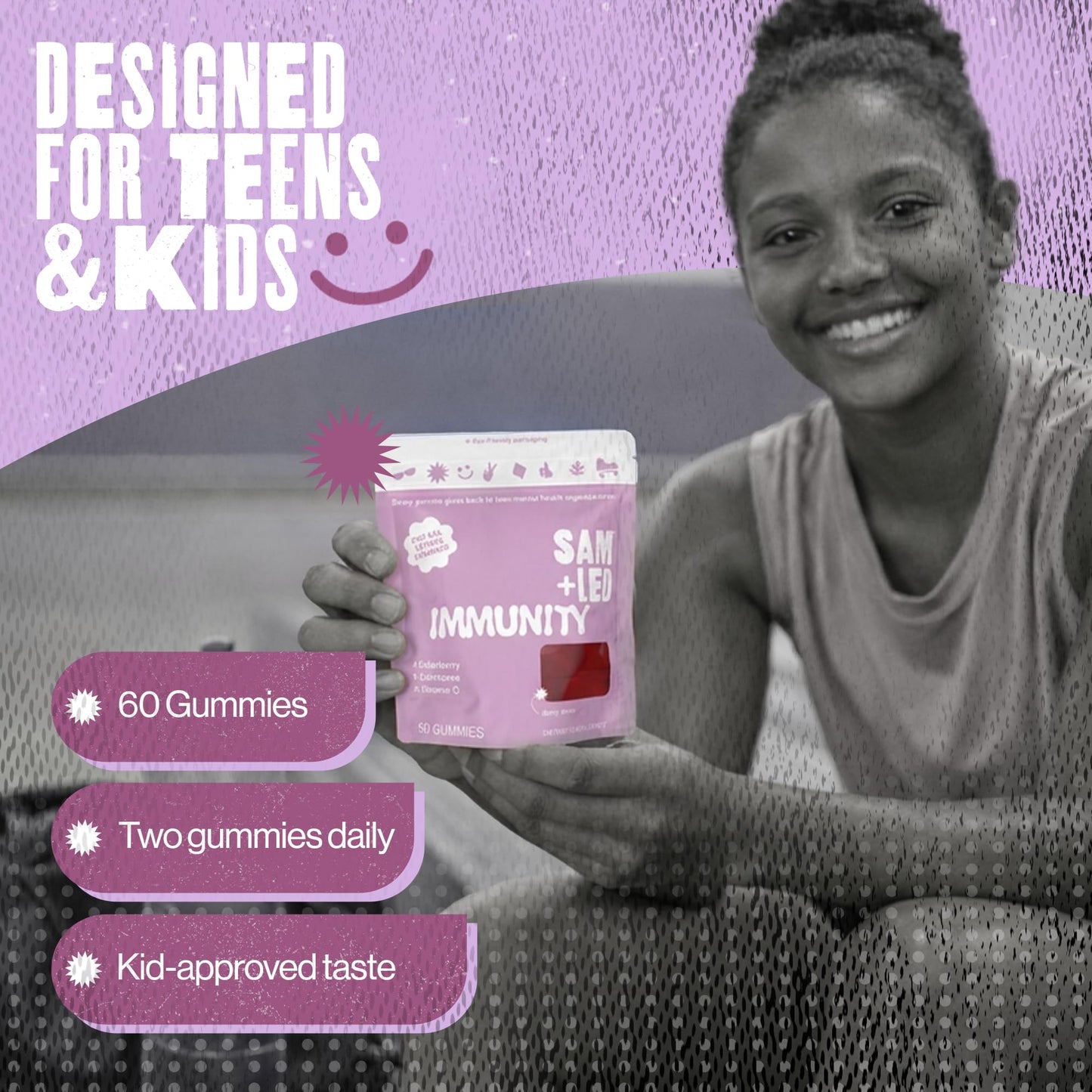 SAM+LEO Immunity Gummies with Elderberry, Echinacea, Zinc & Vitamin C – 60 Count