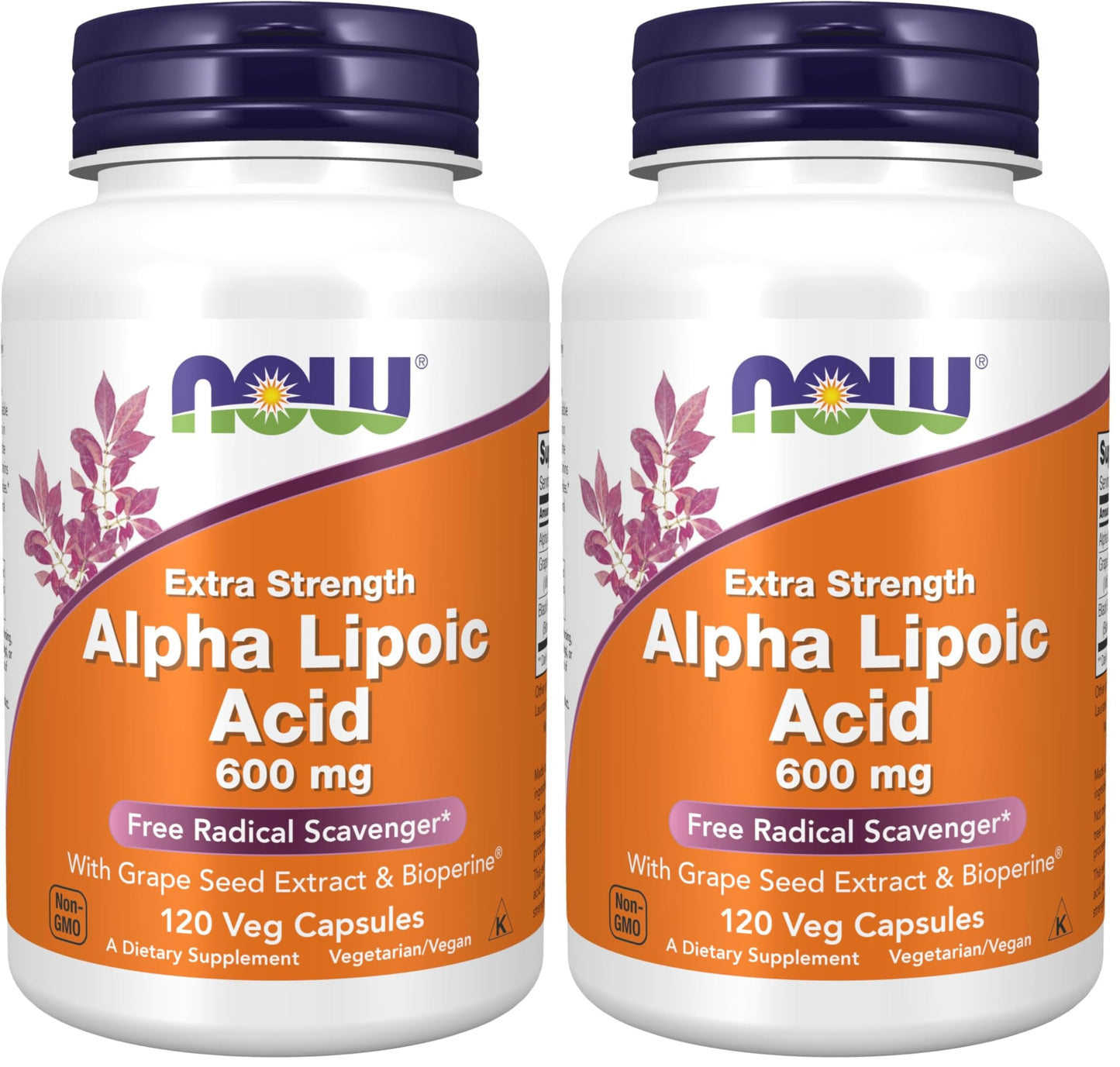 NOW Foods Alpha Lipoic Acid 600 mg with Grape Seed Extract & Bioperine, Extra Strength, 240 Veg Capsules