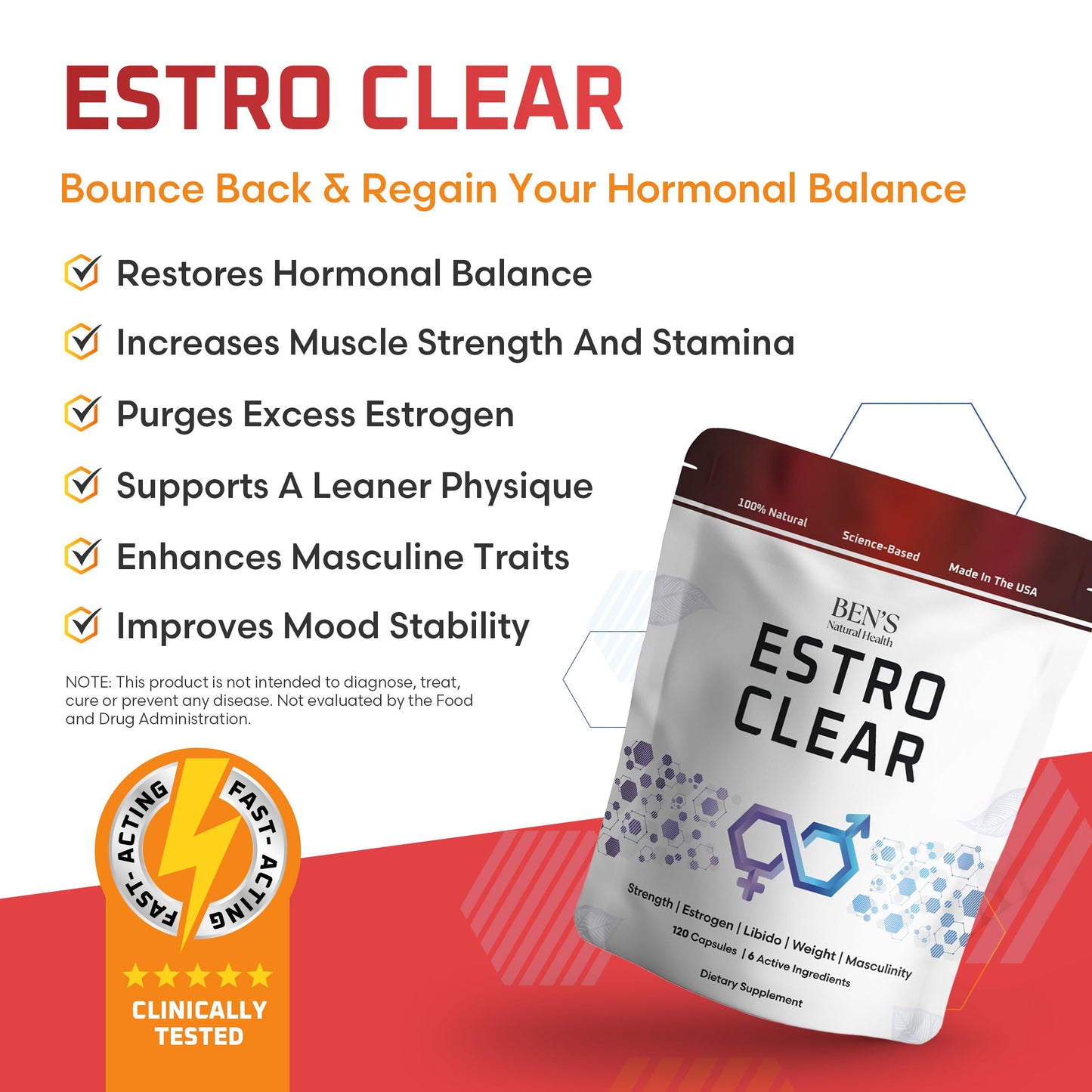 Ben's Natural Health Estro Clear Natural Estrogen Blocker Supplement with DIM, Tiger Nut, Astragalus, Calcium, D Glucarate, 120 Capsules