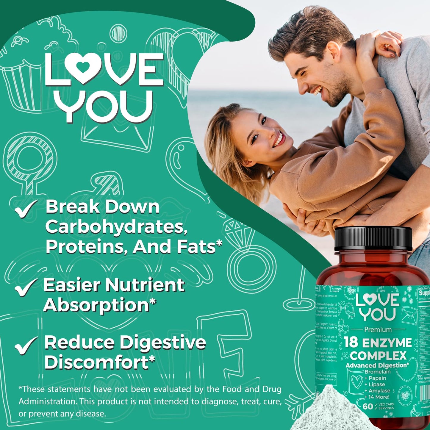 Love You 18 Enzyme Complex Veggie Caps 60