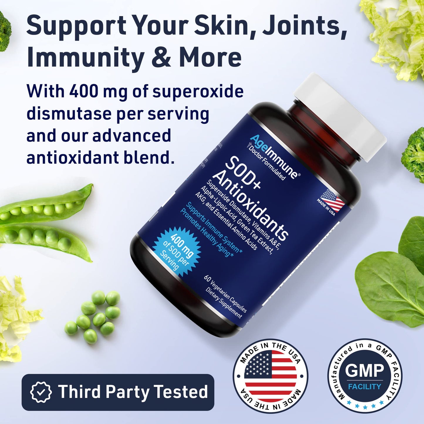 AgeImmune SOD Antioxidants Complex Healthy Aging Supplement 240 Capsules