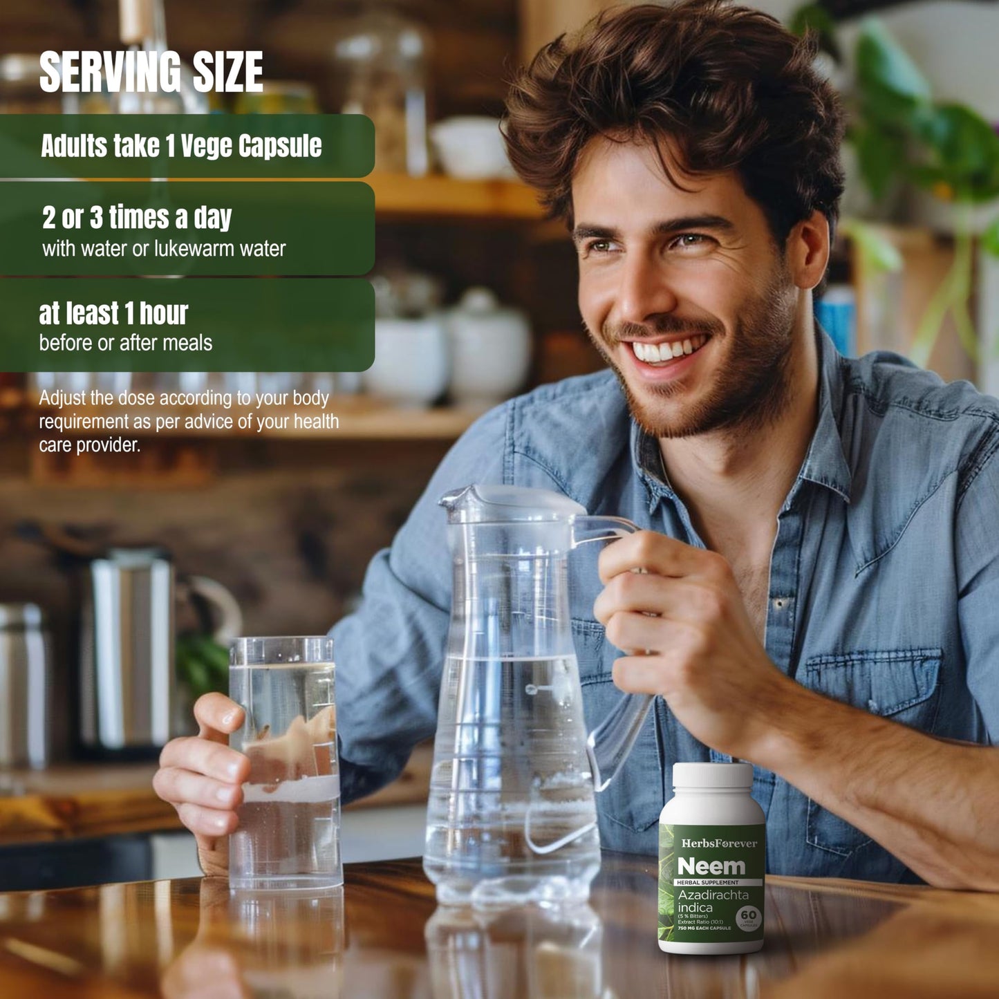 Herbsforever Neem 10:1 Extract (Equiv. to 2450mg Leaves) 750mg per Capsule, 60 Veg Capsules
