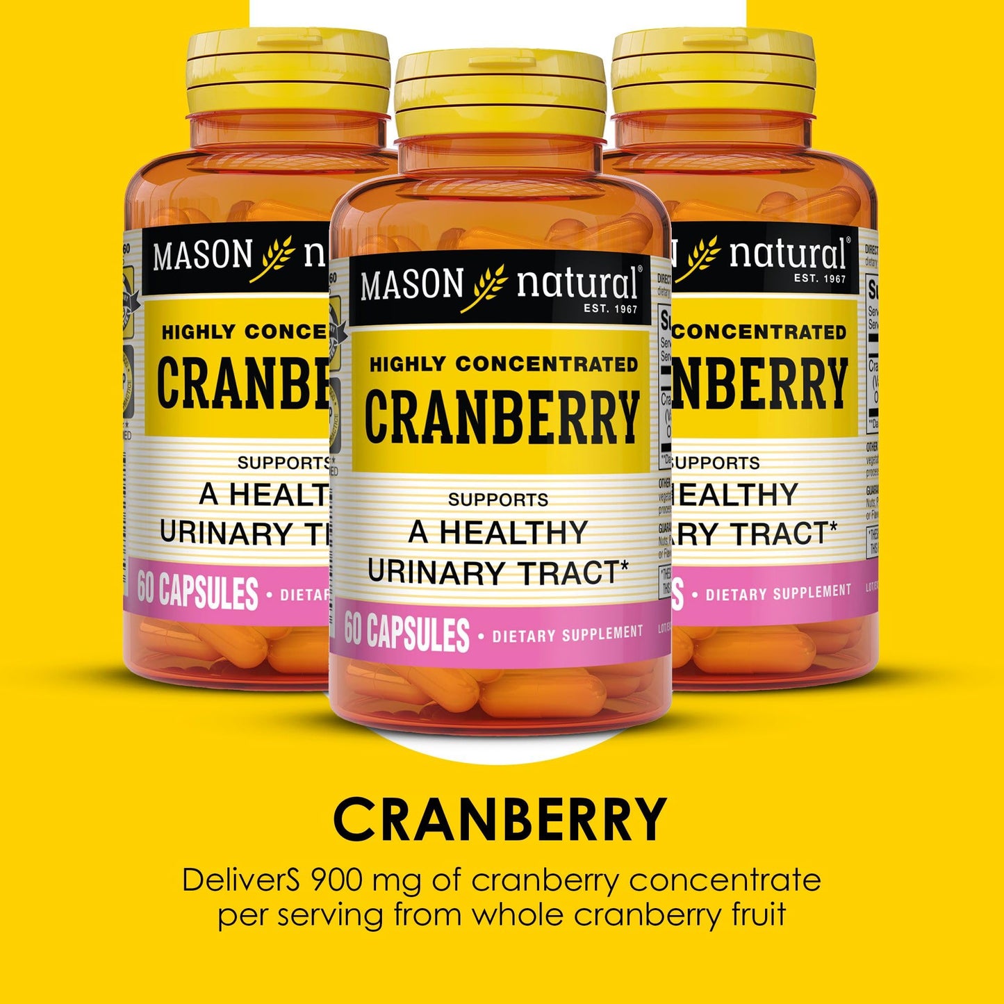 Mason Natural Cranberry Highly Concentrated 900 mg, 3 Month Supply, Antioxidant & Immune Health, Supports Healthy Urinary Tract, 180 Capsules