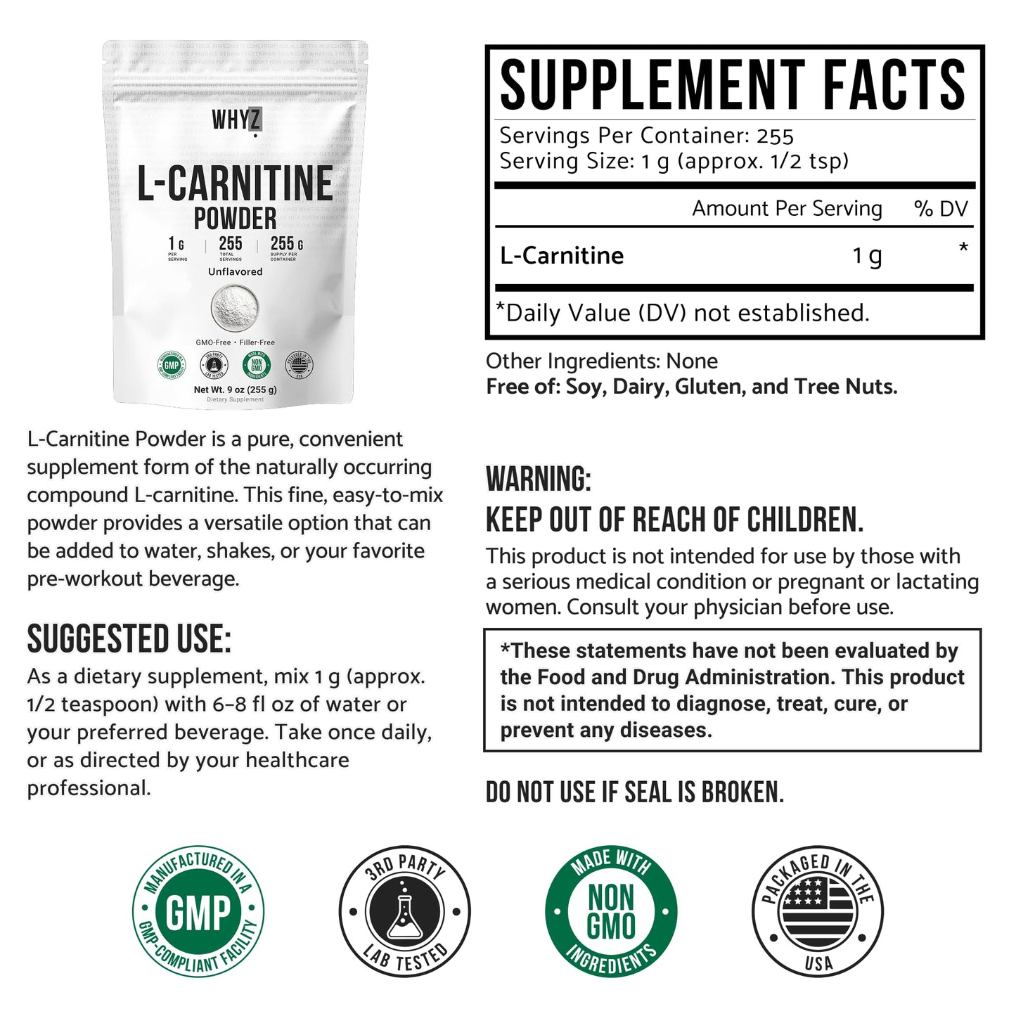 WHYZ L-Carnitine Powder 9 oz