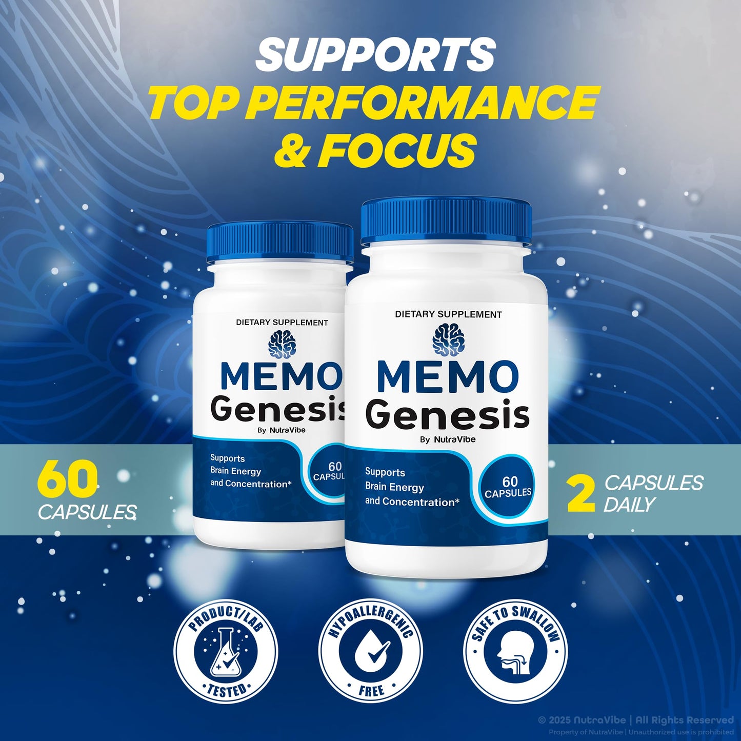 NutraVibe MemoGenesis Daily Support Formula, 180 Capsules