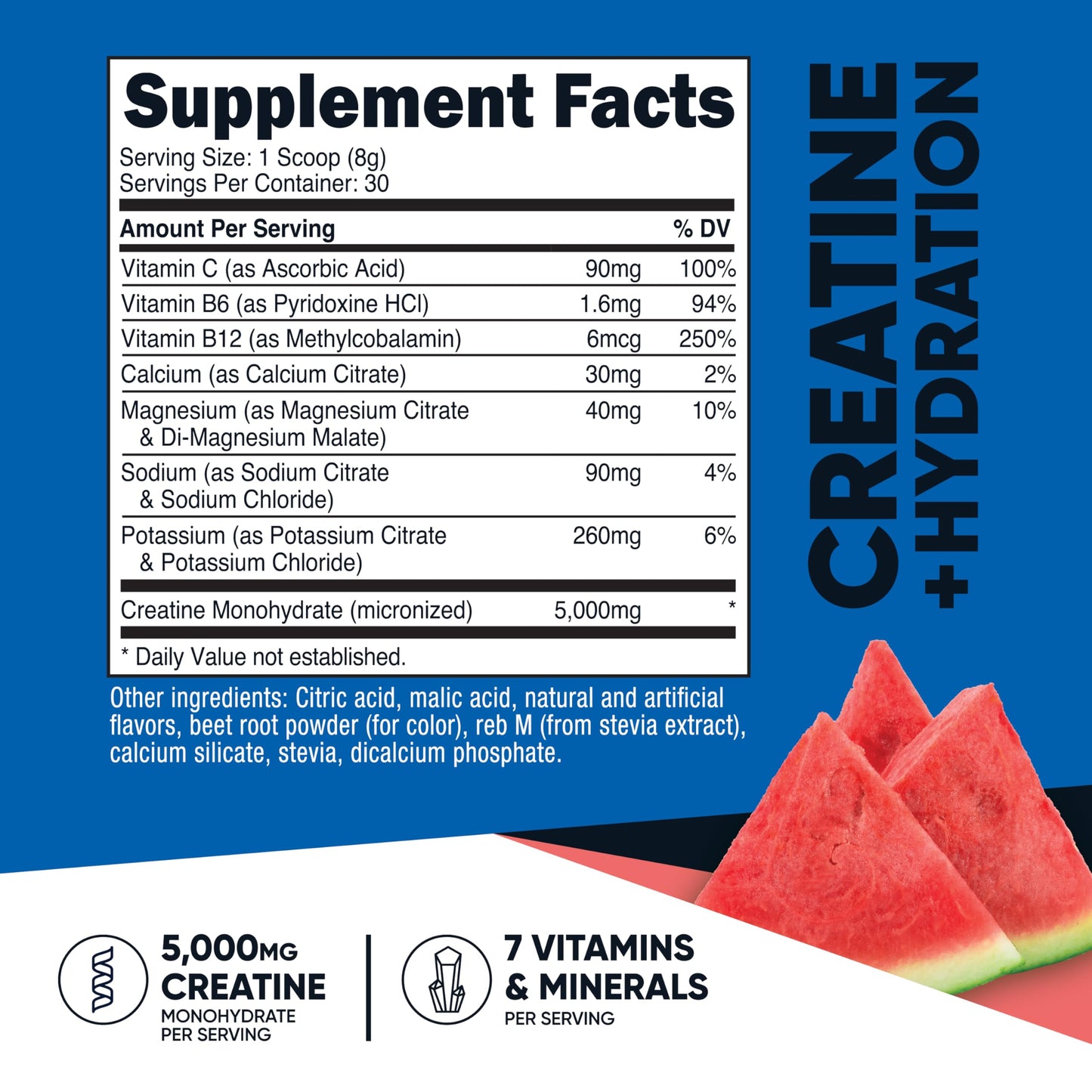 Nutricost Creatine Monohydrate + Hydration Watermelon Flavored Powder, 9 Ounce